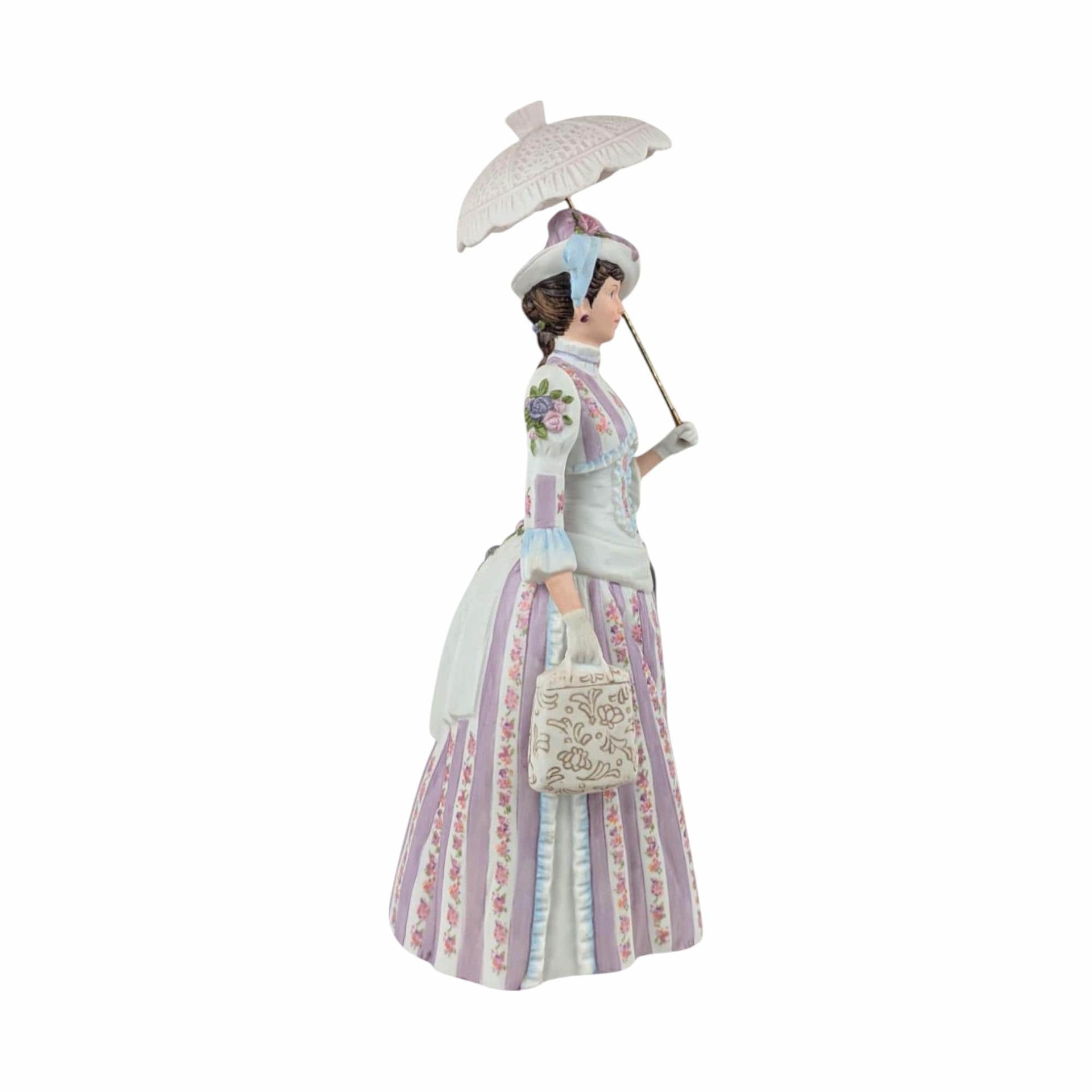 1988 Avon Mrs. Albee Award Figurine, Purple Dress, Parasol, Mailbox, Vintage Avon Collectible, Decorative Figurine, 11" Tall