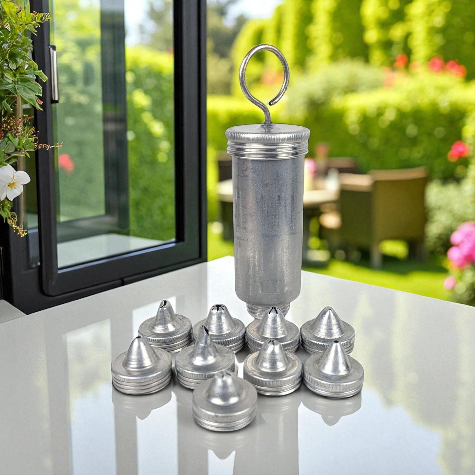 Vintage Aluminum Cookie Press: Mid-Century Cake Decorating Syringe with 9 Tips