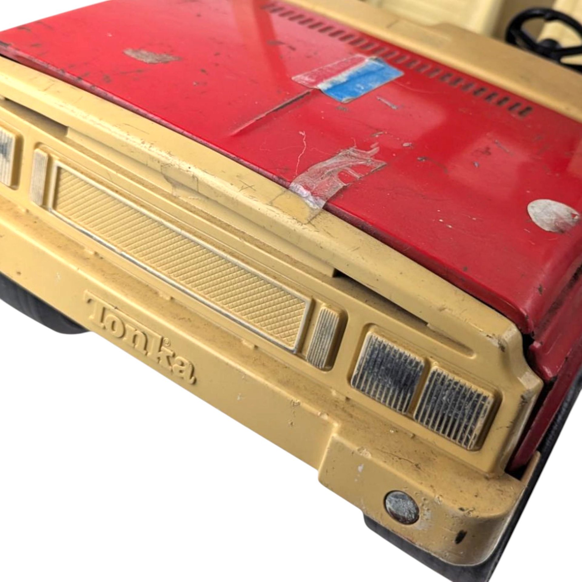 Vintage Red Metal Tonka Mighty Adventure Jeep, 18" Length, Stickers, Collectible Tonka Toy, Gift for Collector
