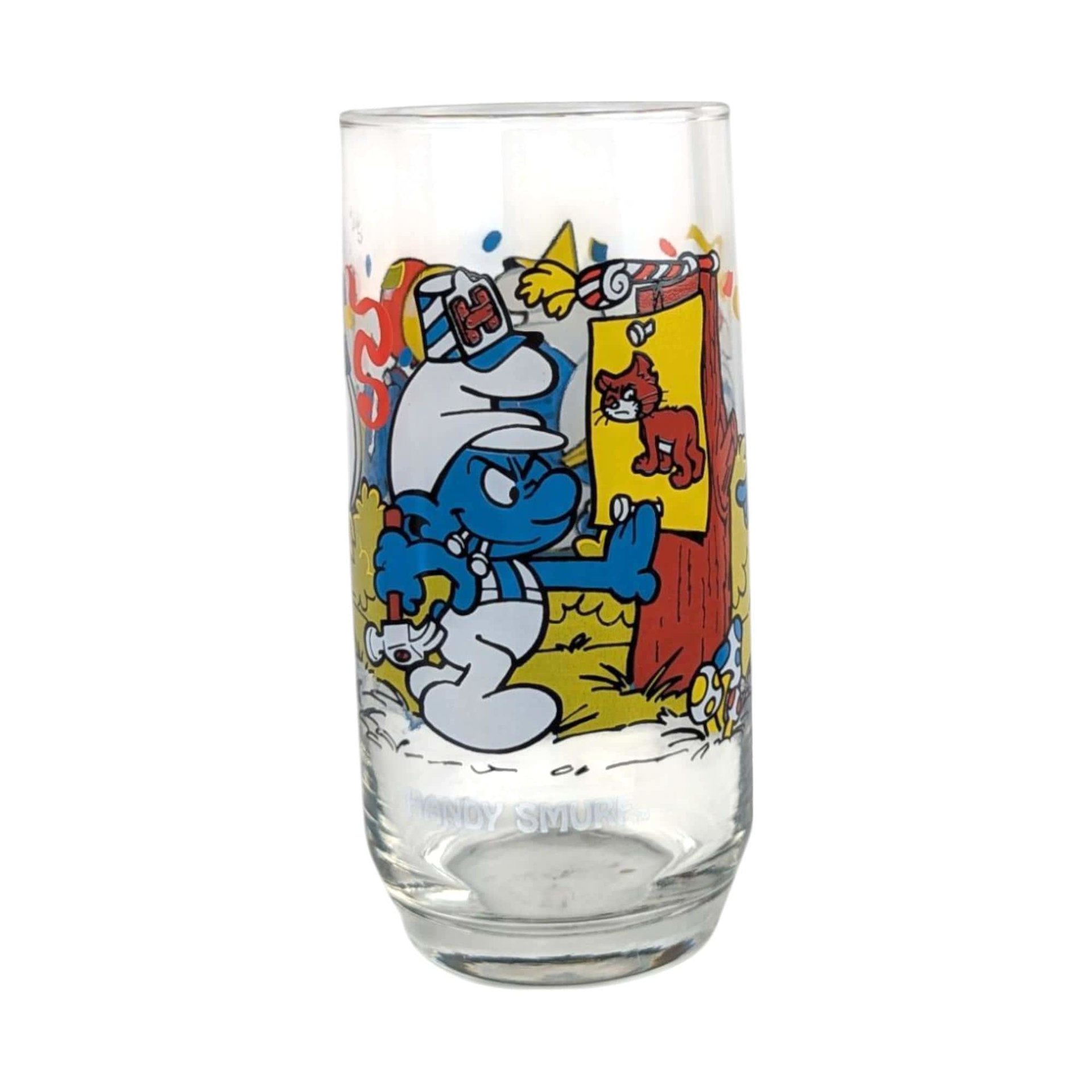 Vintage 1982 Smurf Tumblers, Set of 4, Papa, Jokey, Gargamel, Handy Smurf, Collectible Smurf Glasses, Gift for 80s Nostalgia