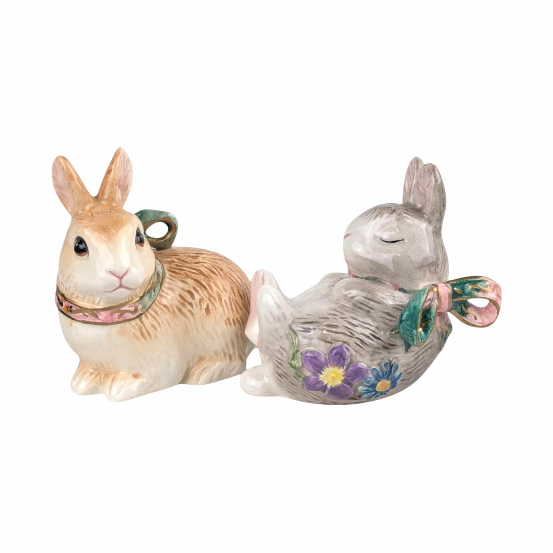 Vintage Fitz and Floyd Woodland Spring Bunny Salt and Pepper Set, Ceramic Rabbit Shakers, Collectible Kitchen Decor, Easter