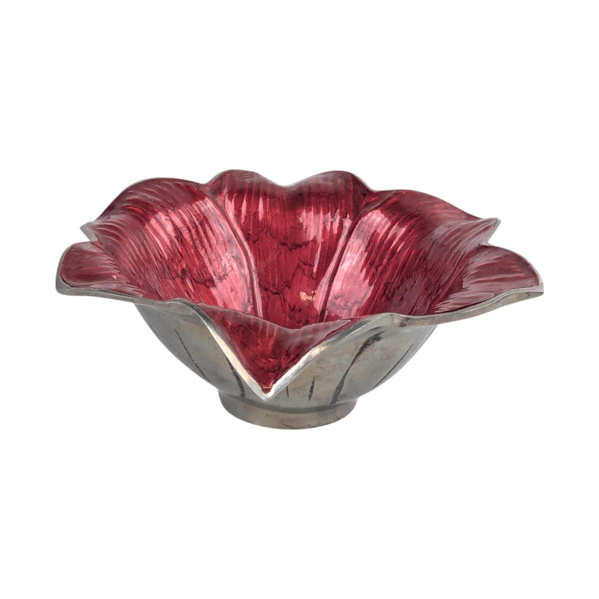 Vintage Julia Knight Flower Bowl, Mother of Pearl Enamel, Sand Cast Aluminum, Signed, Decorative Bowl, Collectible Art Bowl