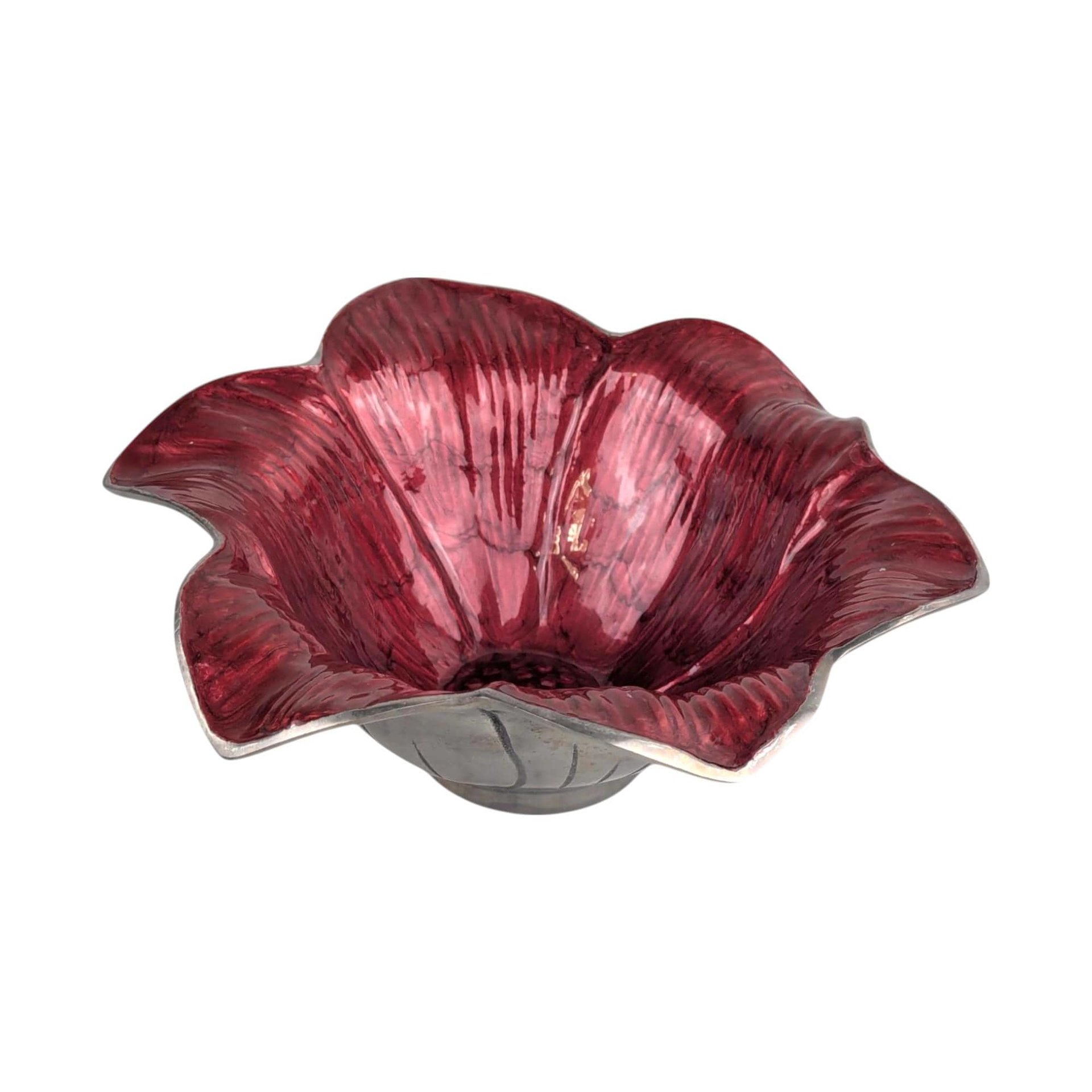 Vintage Julia Knight Flower Bowl, Mother of Pearl Enamel, Sand Cast Aluminum, Signed, Decorative Bowl, Collectible Art Bowl