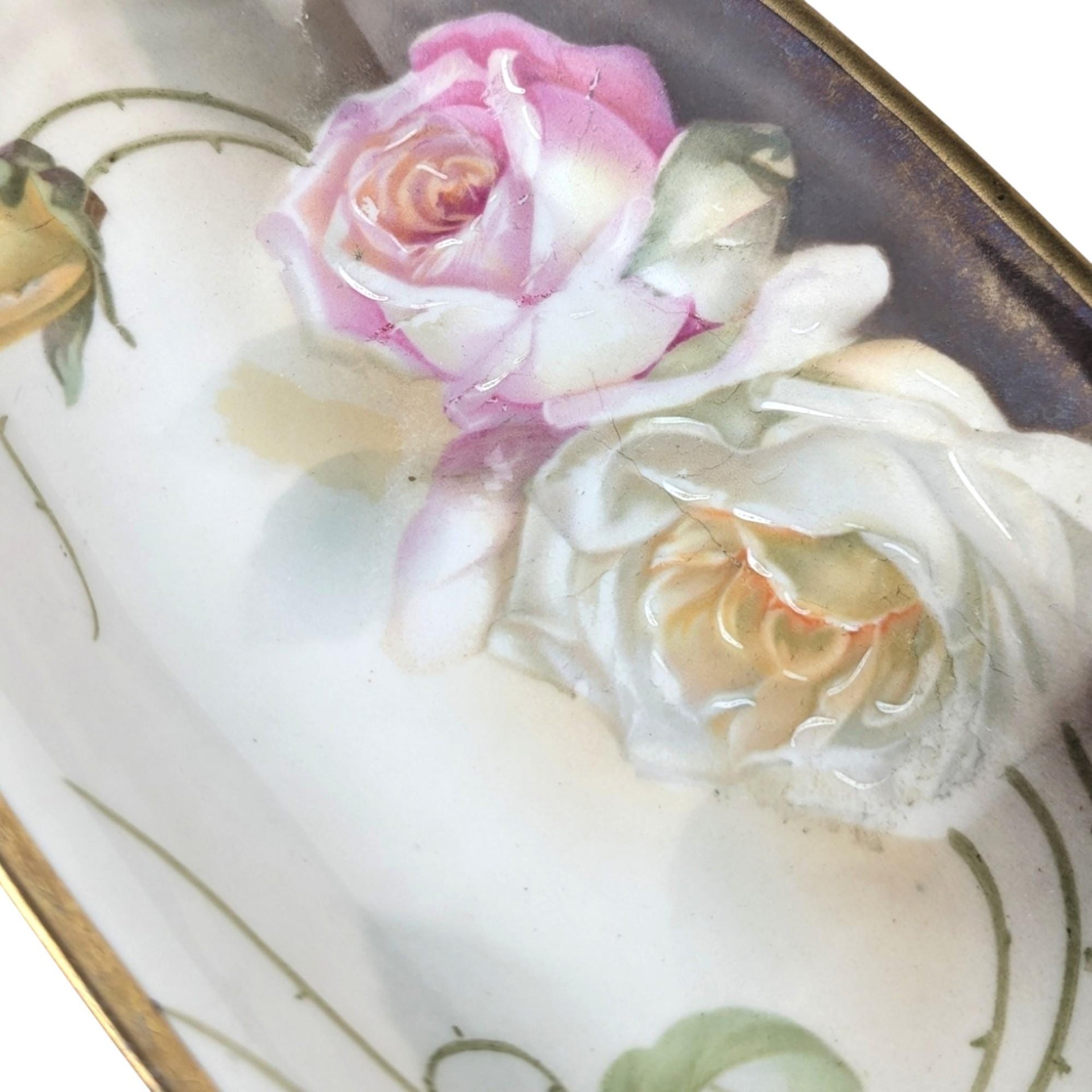 Vintage Suhl Germany Floral Celery Tray / Dresser Tray, 12" Oval Porcelain Serving Dish, Hand Painted Rose Design, Vanity Tray, Gift for Her
