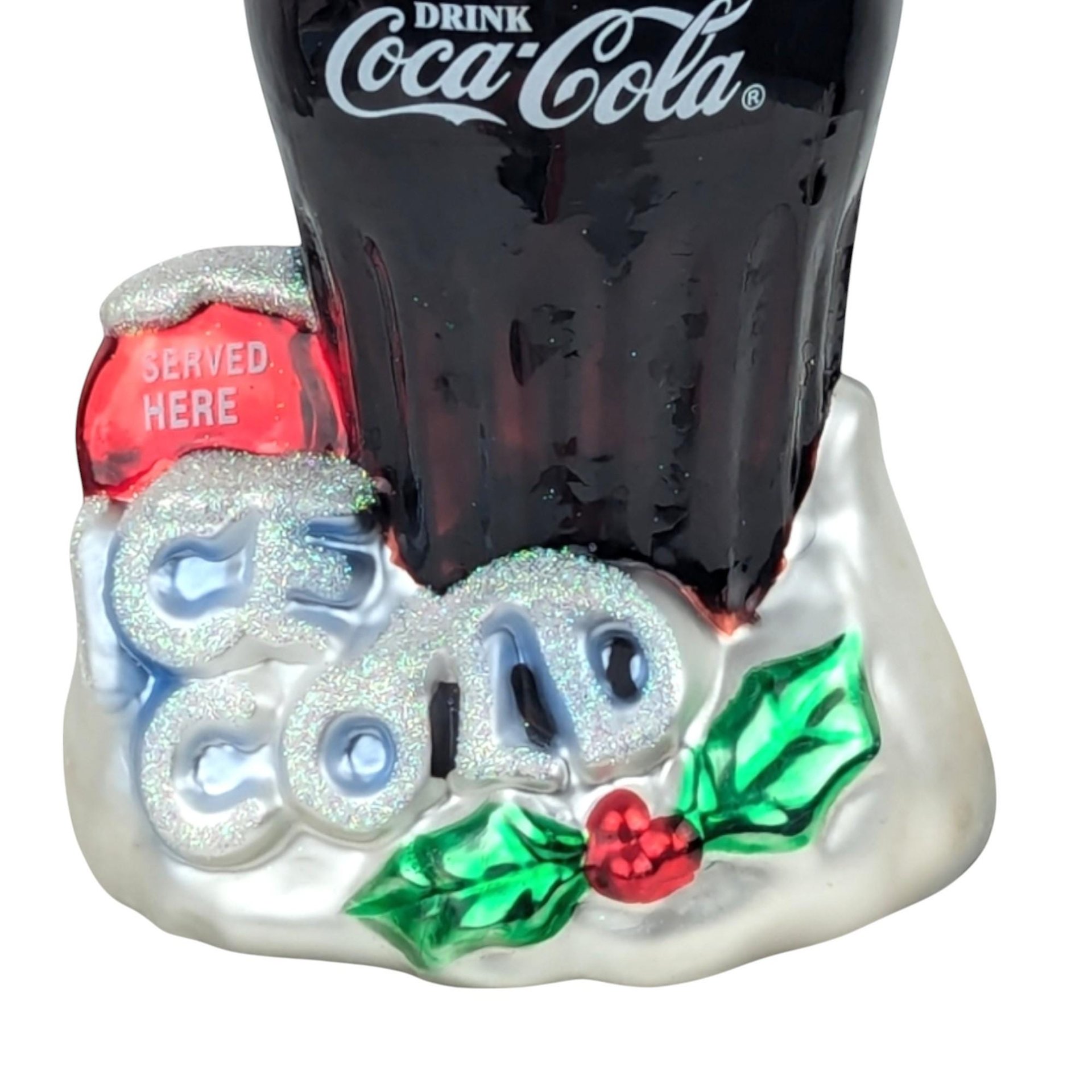 Vintage Coca-Cola Blown Glass Ornament: "Served Here" Christmas Decor