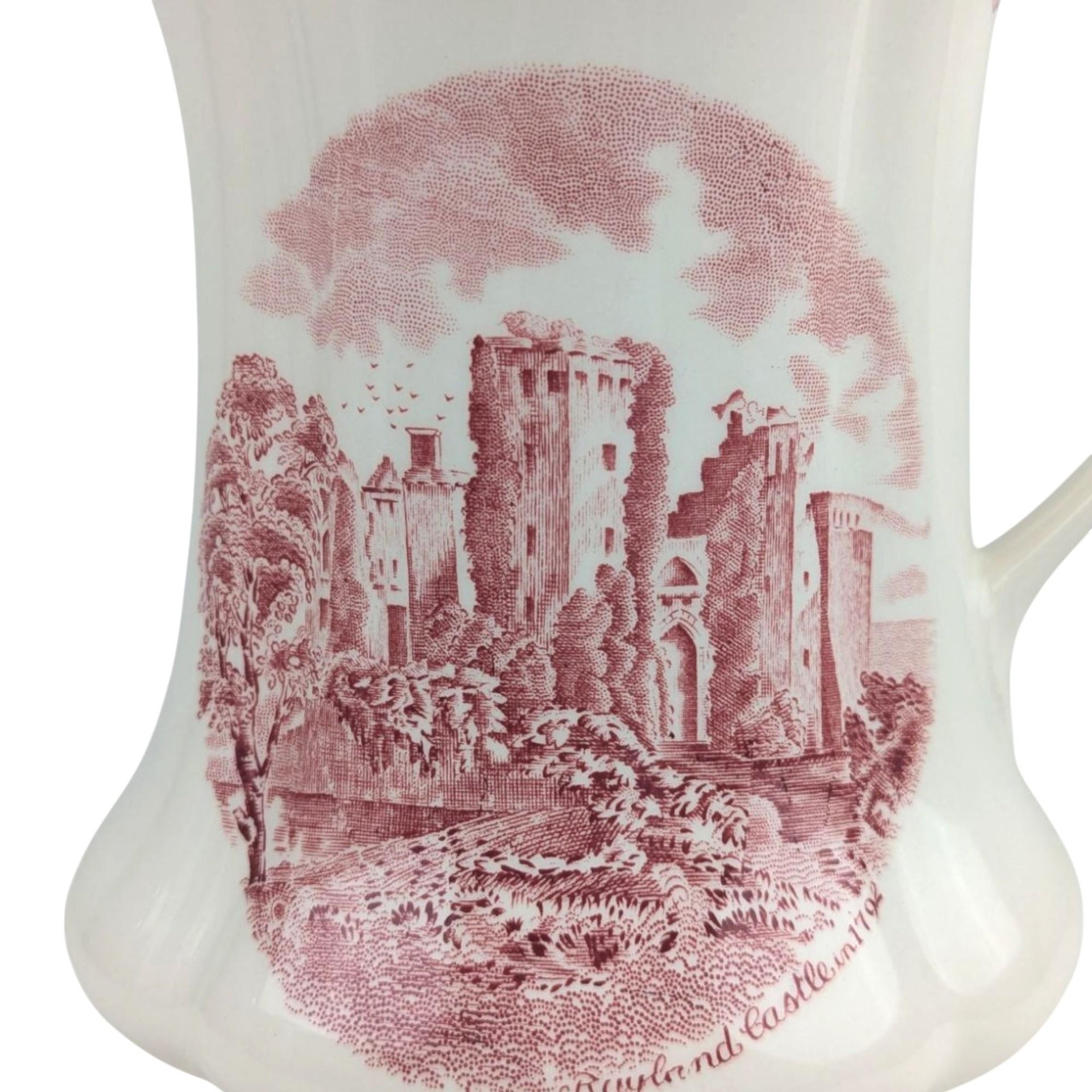 Vintage Johnson Brothers Old Britain Castles Pitcher, Pink Red Transferware Water Jug with Ragland Castle, English Country Farmhouse Decor