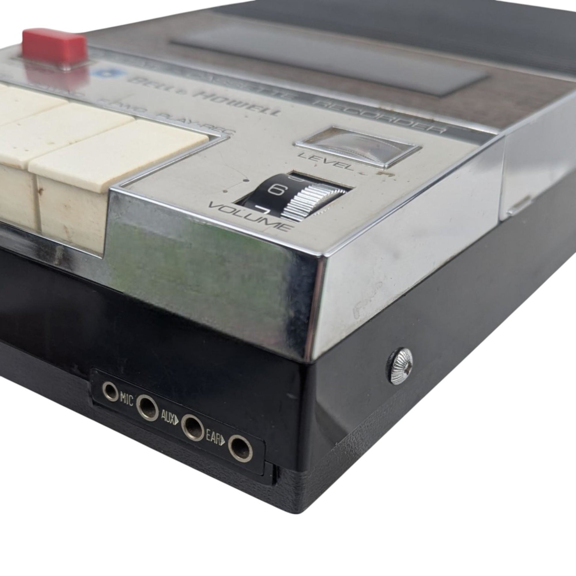 Vintage Bell & Howell Cassette Recorder Player, 1970s Solid State Portable Audio with Woodgrain Finish, Film and Stage Prop