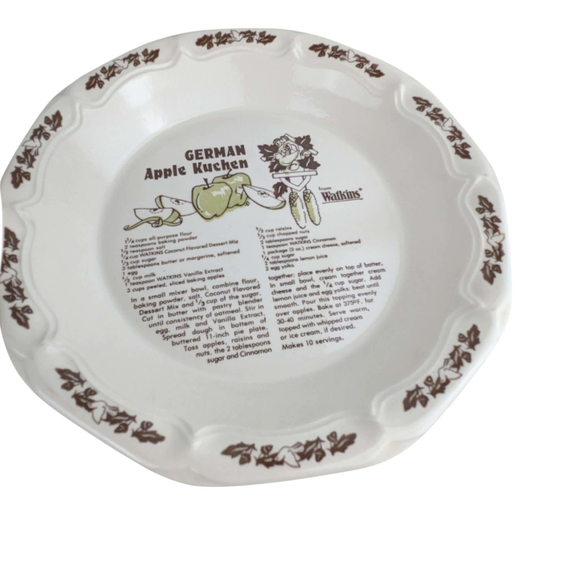 Vintage Watkins Pie Plates, Set of 2, German Apple Kuchen, Christmas Wish Recipe, Collectible Kitchenware, Baking Dish