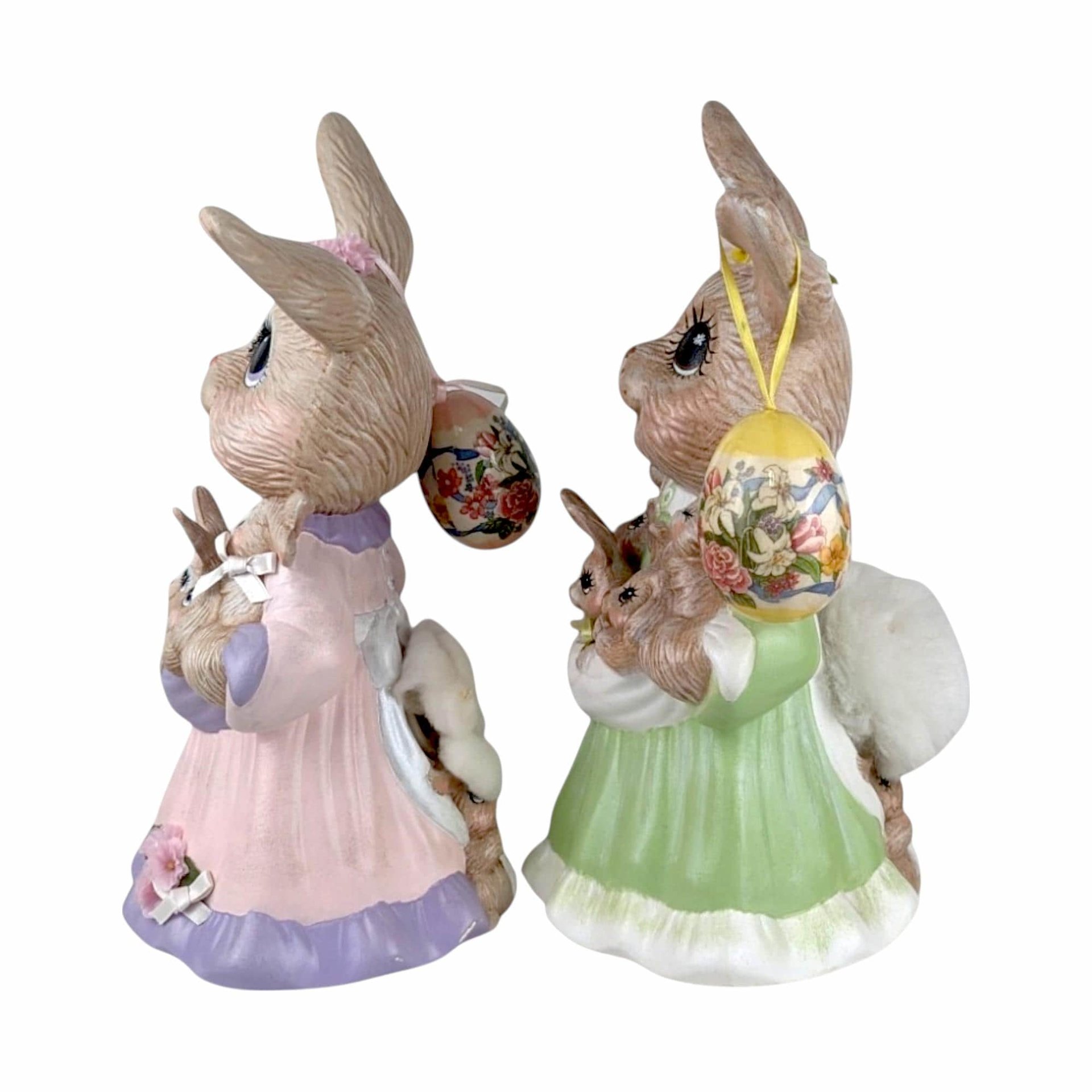 Vintage Pair of Ceramic Mother Rabbit with Babies Easter Figures | Easter Decor | Spring Decor | Bunny Figurines | Collectible Figurines