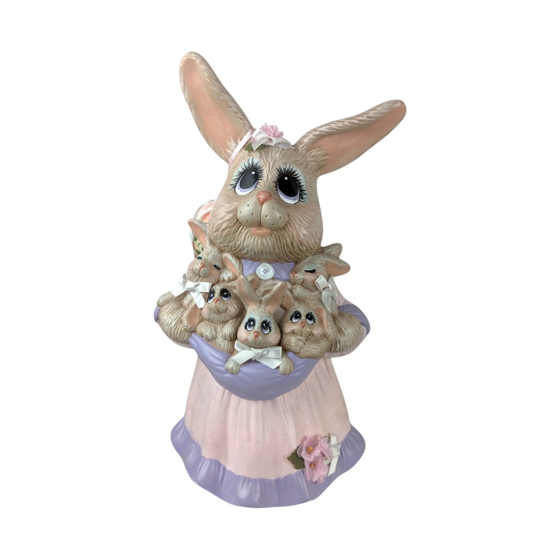 Vintage Pair of Ceramic Mother Rabbit with Babies Easter Figures | Easter Decor | Spring Decor | Bunny Figurines | Collectible Figurines