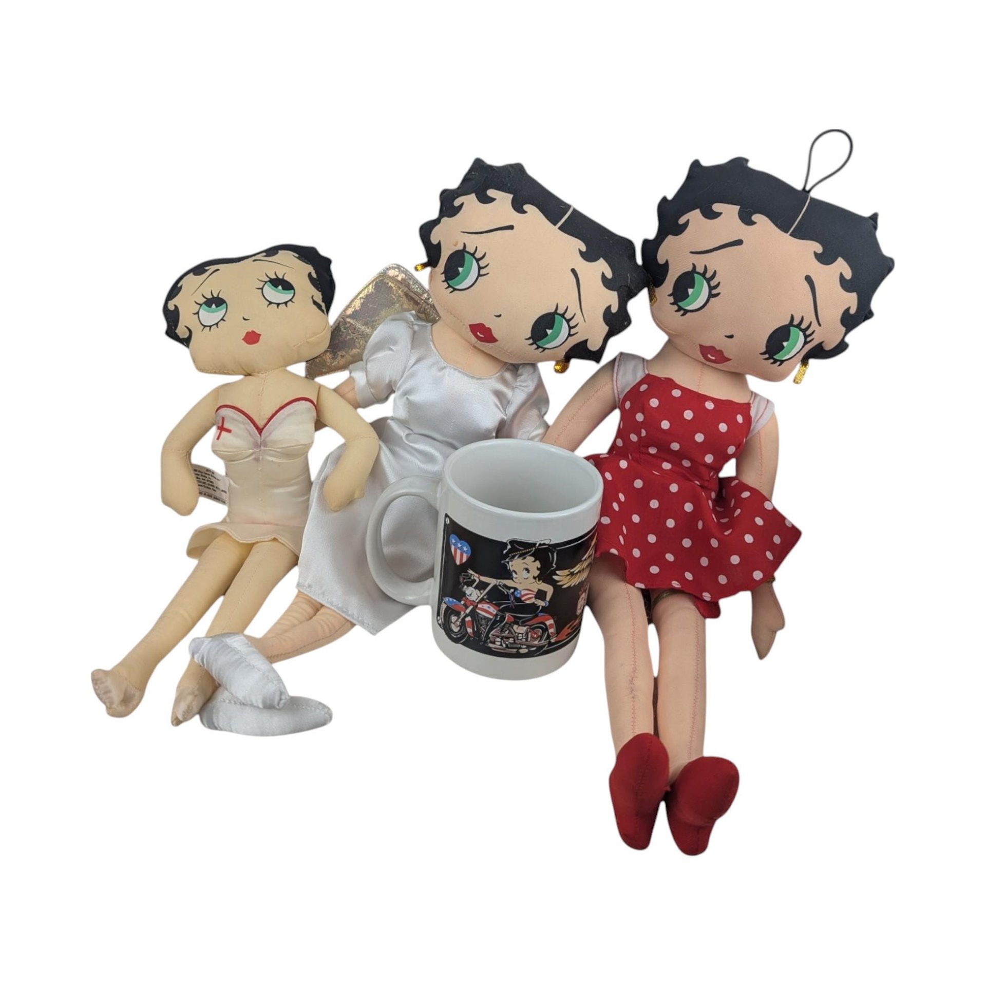Vintage Betty Boop Lot - Motorcycle Mug, Nurse Plush, Angel Doll, Birthday Betty - Collectible
