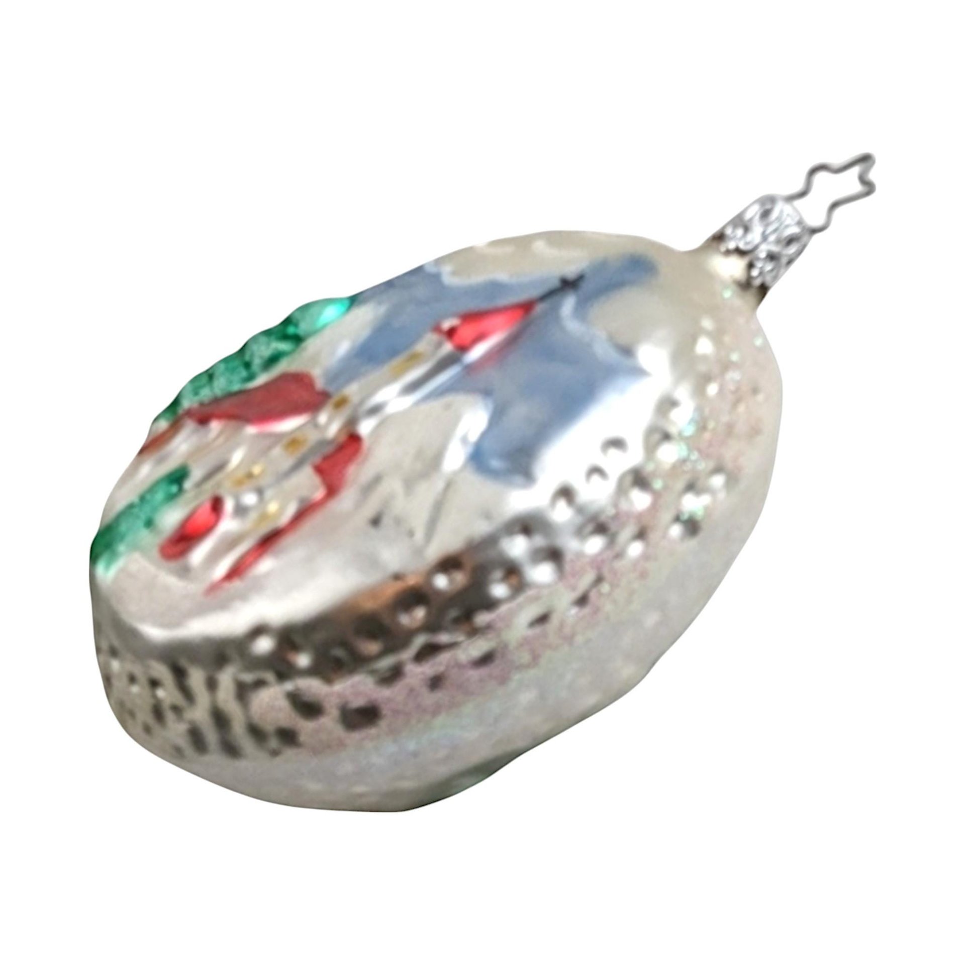 Vintage Blown Glass Ornament with Church Scene