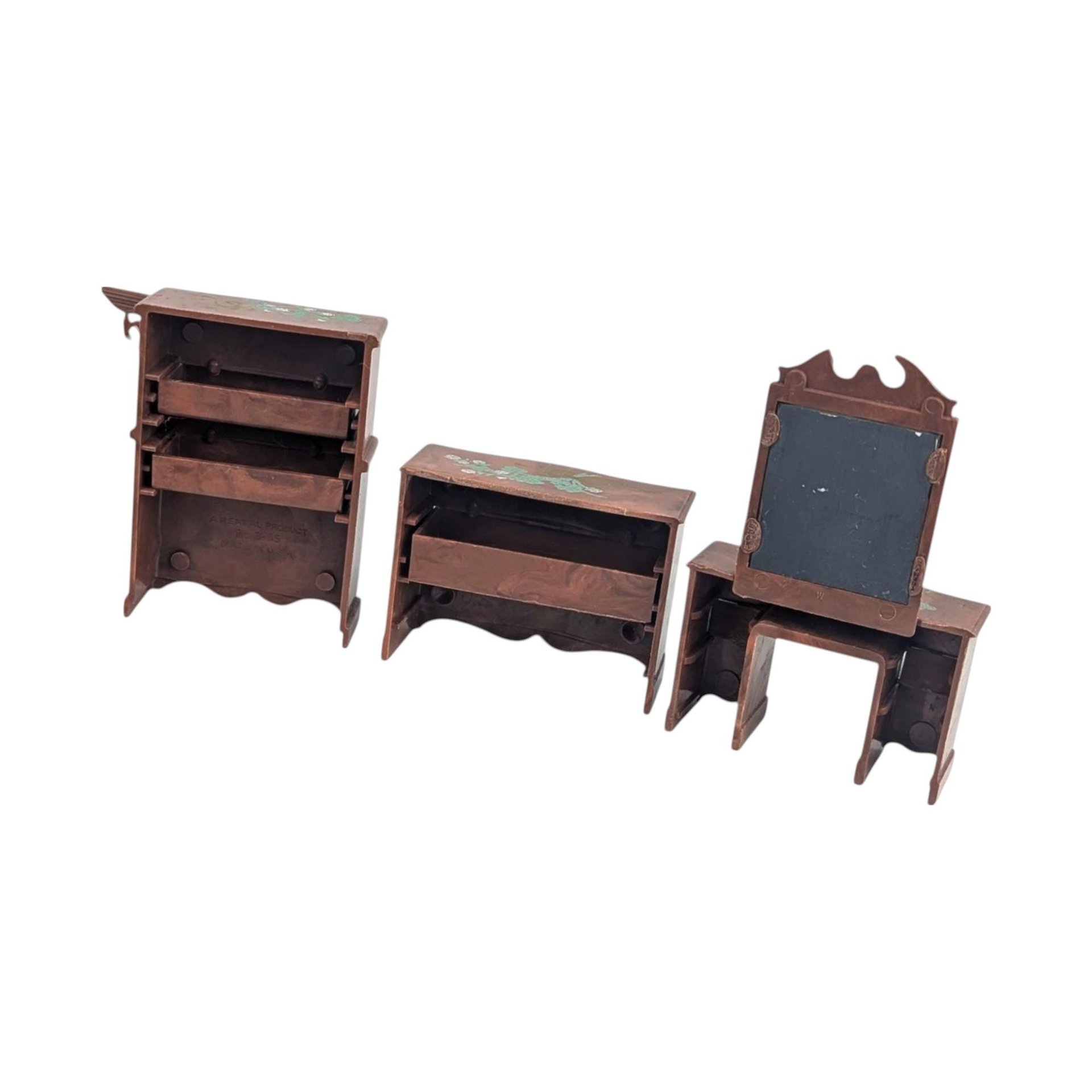 Vintage Renwal Dollhouse Bedroom Set, 1:16 Scale Modern Furniture, Miniature Beds Dressers Vanity, 1950s Collector Toy