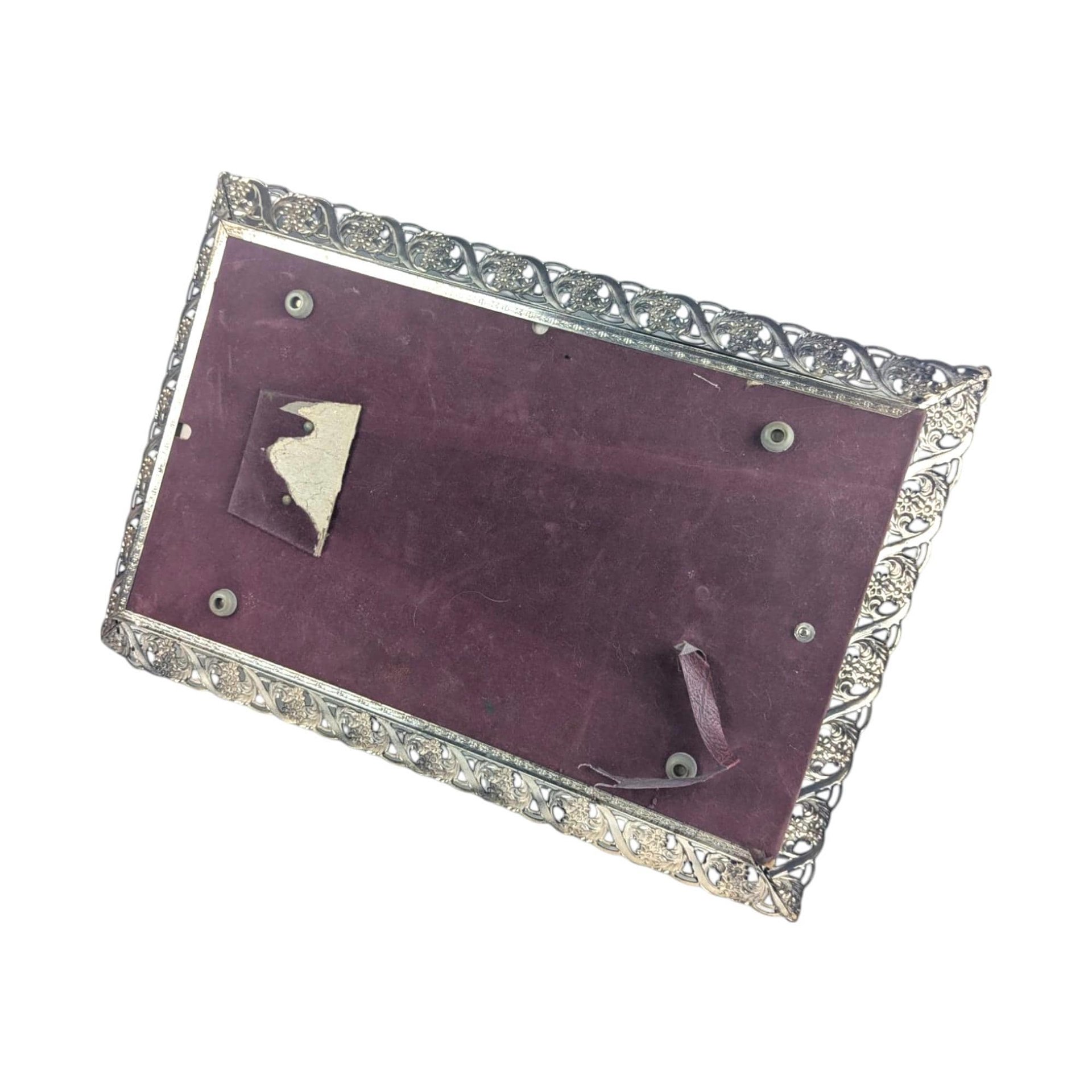 Vintage Vanity Mirror Tray : Ornate Metal Perfume Tray