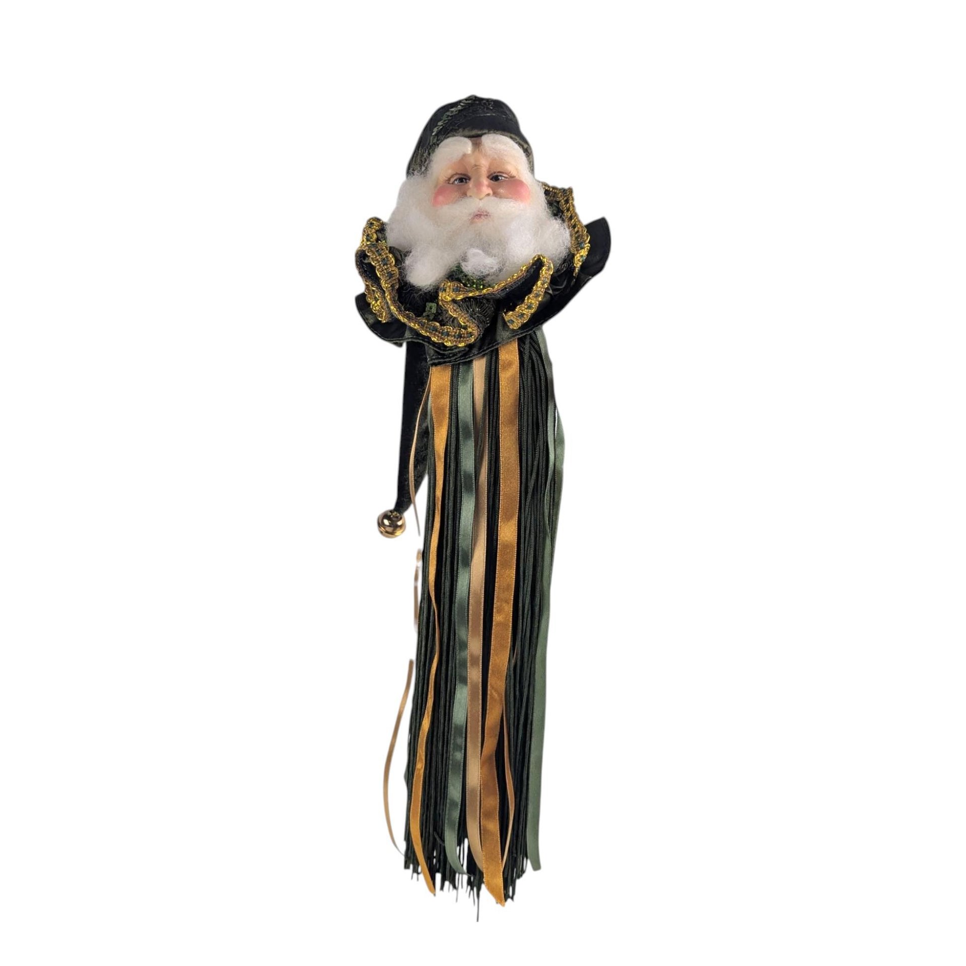 Vintage Fringe Santa Topper, 15.5" Whimsical Holiday Decor, Unique Christmas Mantle Decoration, Gift for Santa Collector
