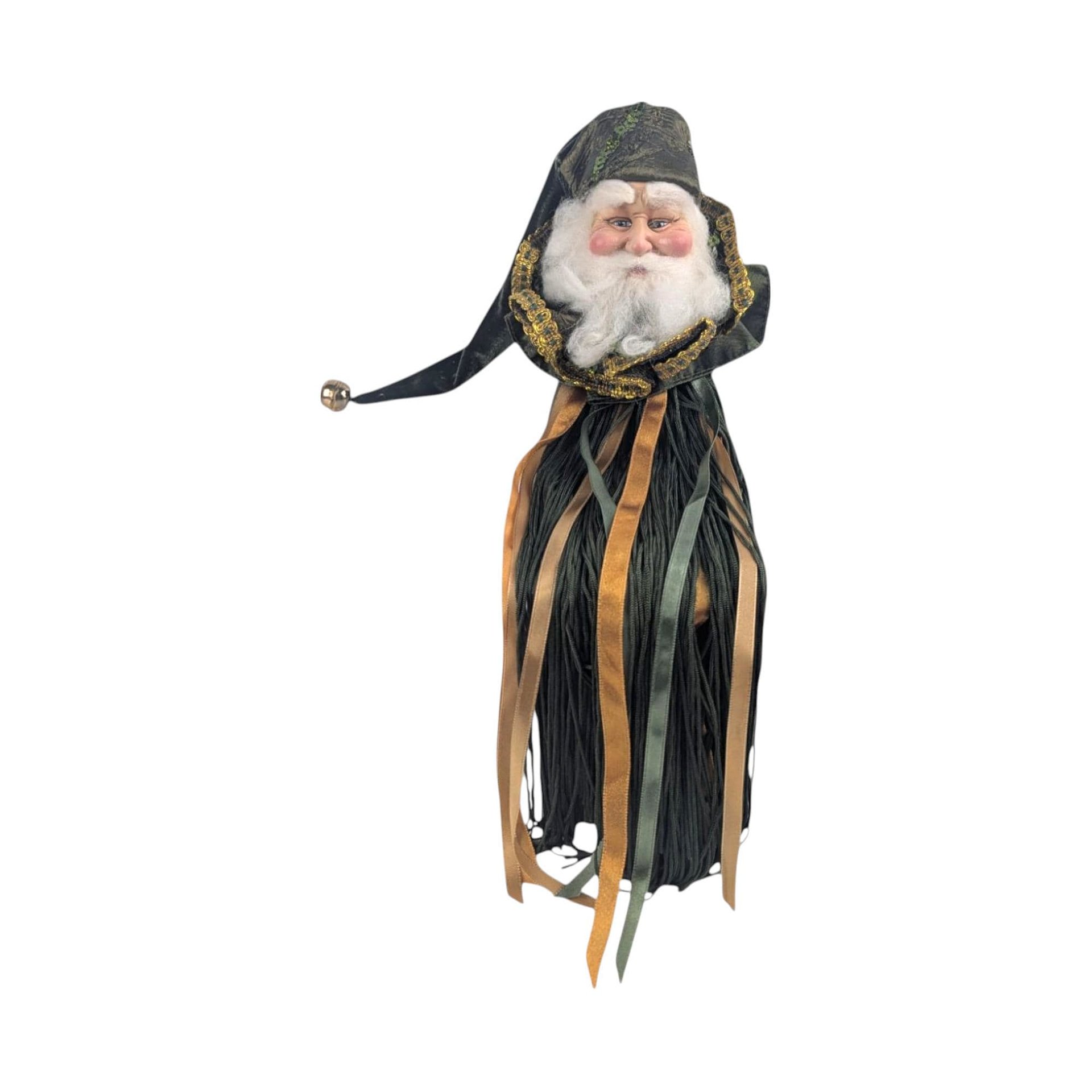 Vintage Fringe Santa Topper, 15.5" Whimsical Holiday Decor, Unique Christmas Mantle Decoration, Gift for Santa Collector