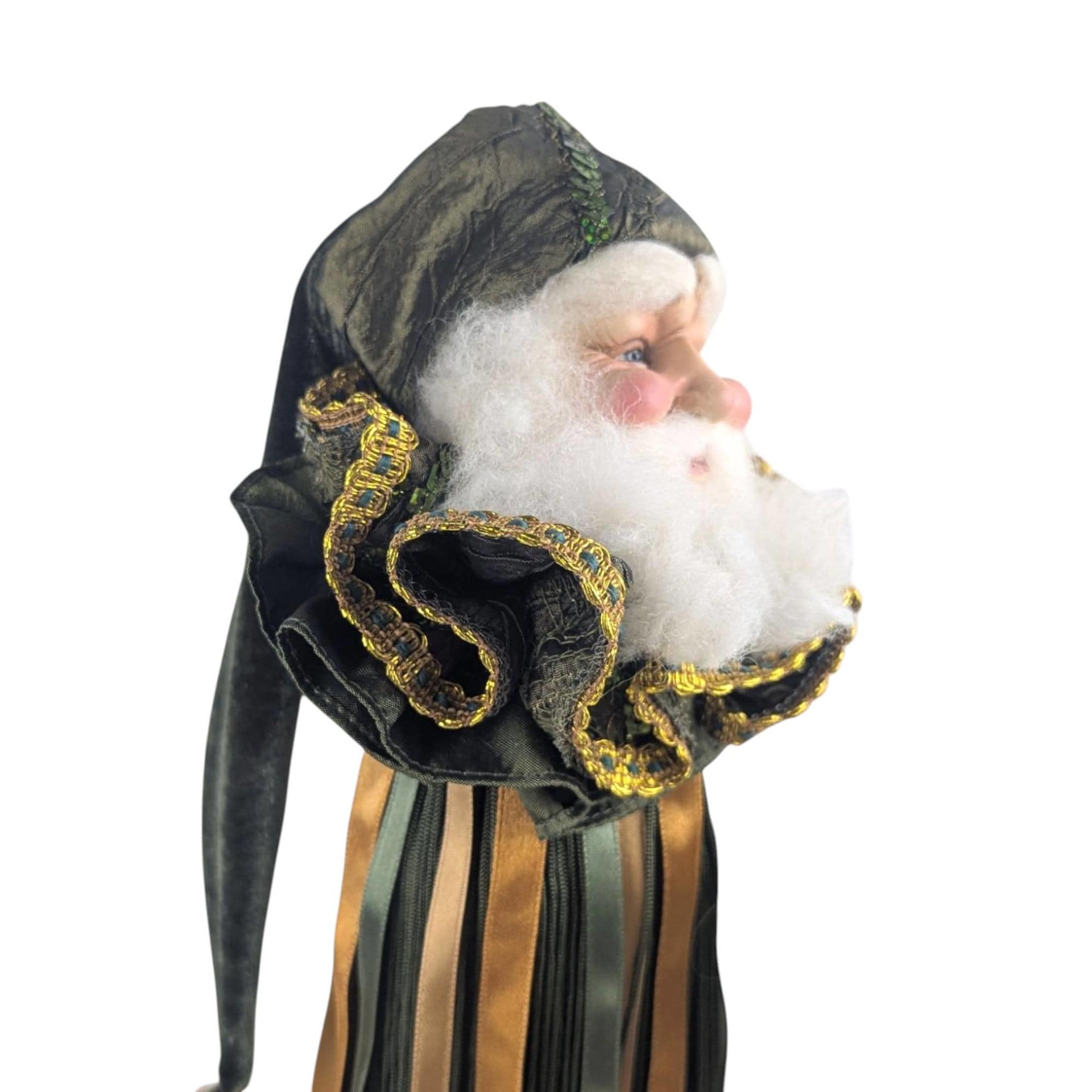 Vintage Fringe Santa Topper, 15.5" Whimsical Holiday Decor, Unique Christmas Mantle Decoration, Gift for Santa Collector