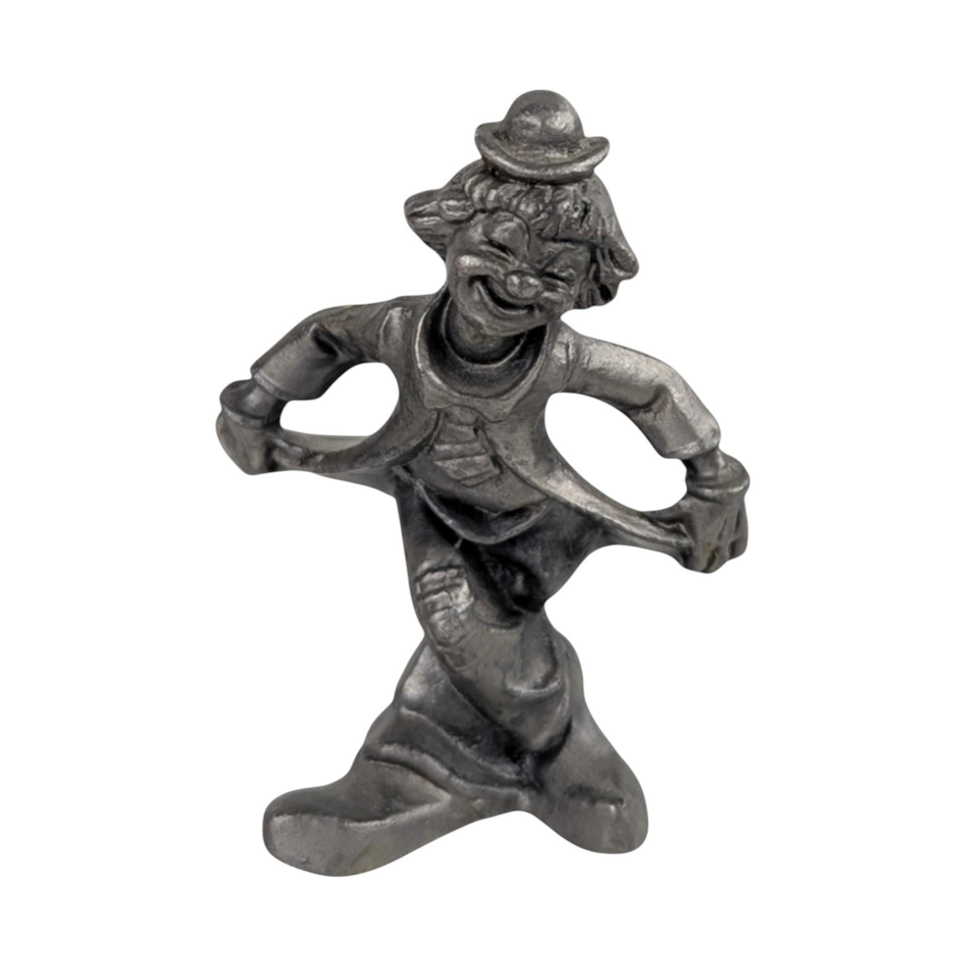 Vintage Pewter Clown Figurines Set, Metal Circus Clown Decor, Whimsical Clown Collection, Shelf Display
