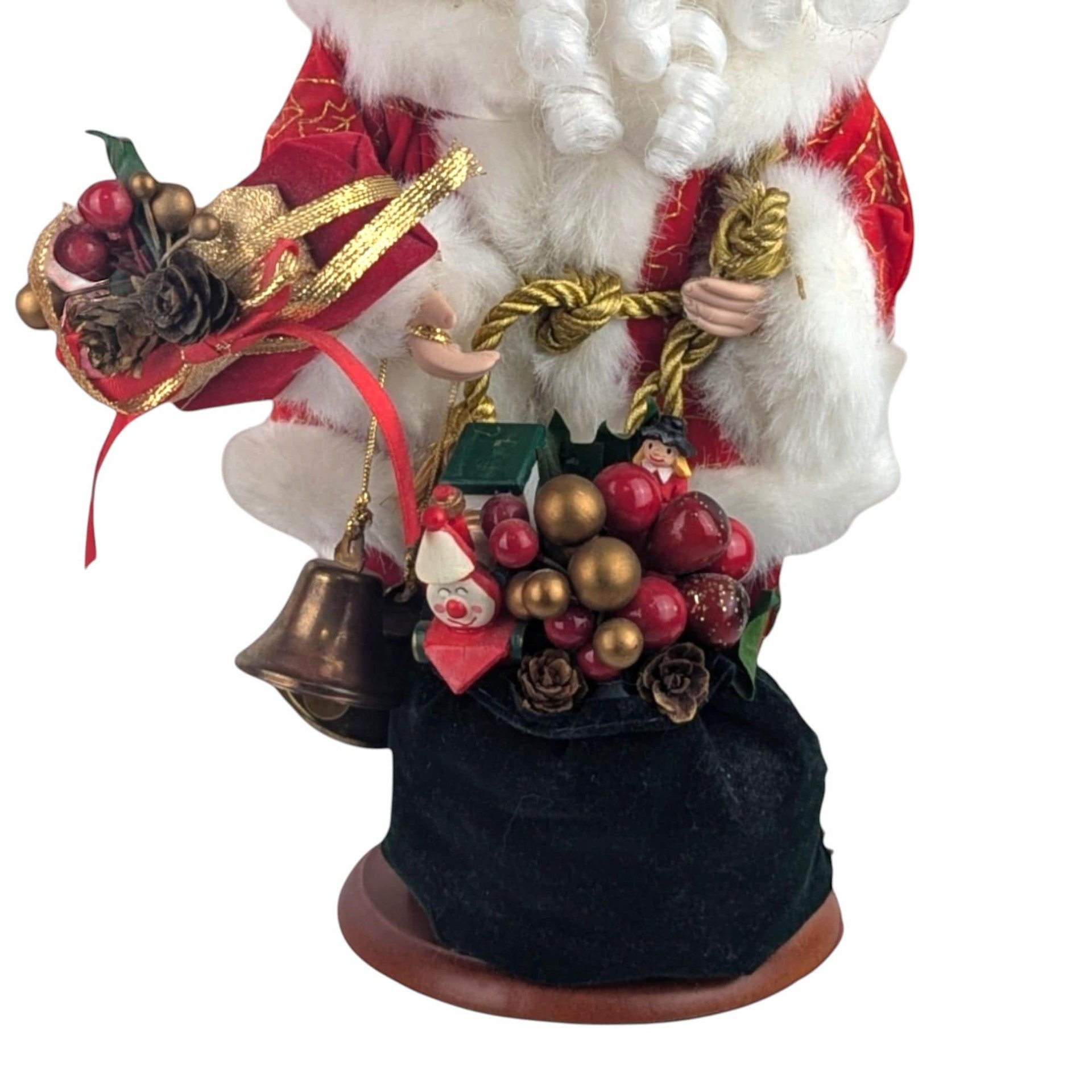 Vintage Santa with Bag and Bells Figure, 12", Christmas Decor, Holiday Collectible, Gift for Santa Collector