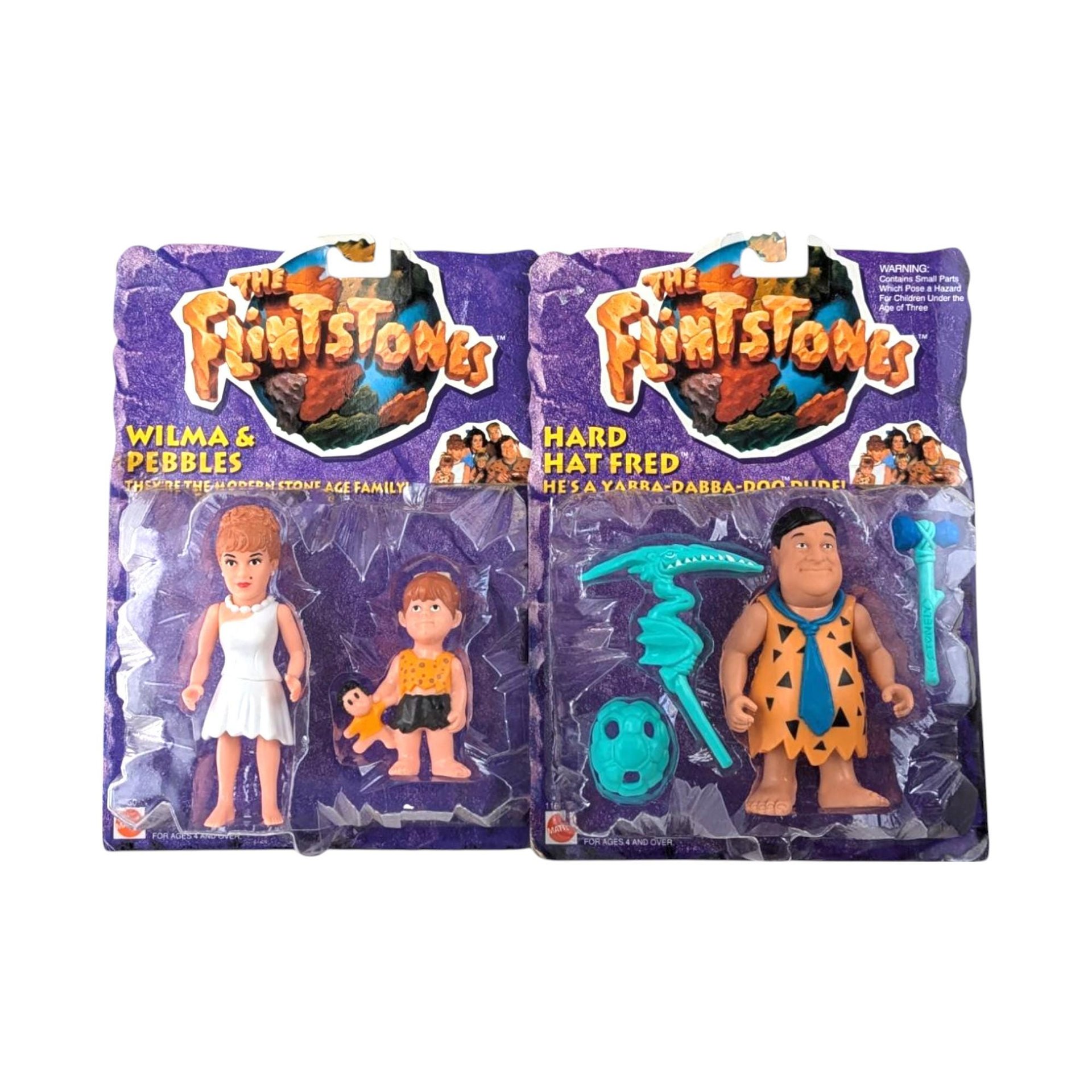 Mattel Flintstones Toy Set, Wilma & Pebbles, Hard Hat Fred, New in Package, Vintage Collectibles
