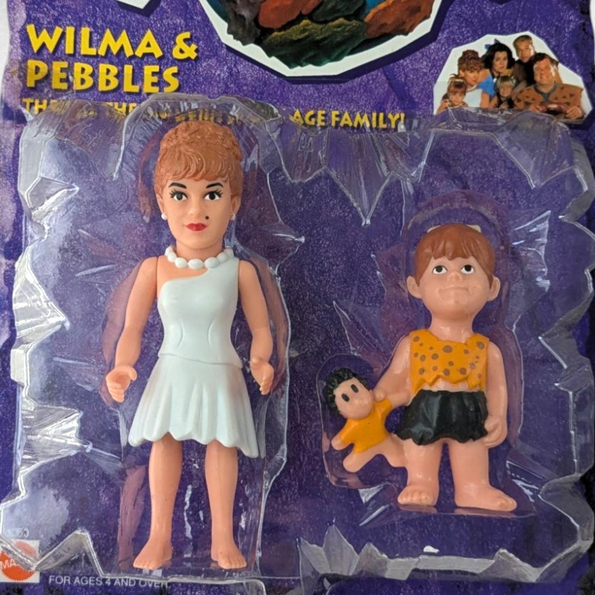 Mattel Flintstones Toy Set, Wilma & Pebbles, Hard Hat Fred, New in Package, Vintage Collectibles