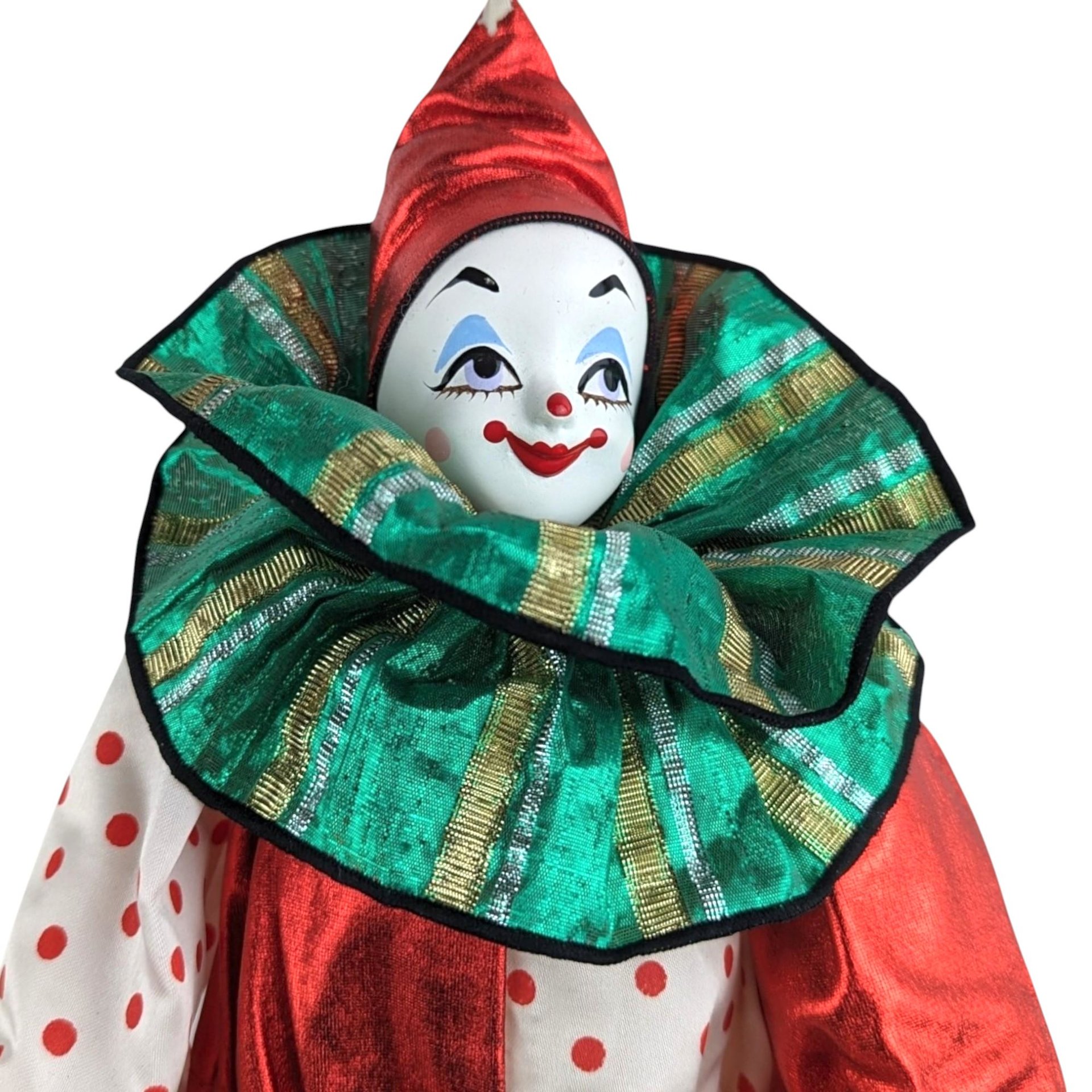 Vintage Smiling Clown Doll | Red & Green | 18" Tall | Collectible