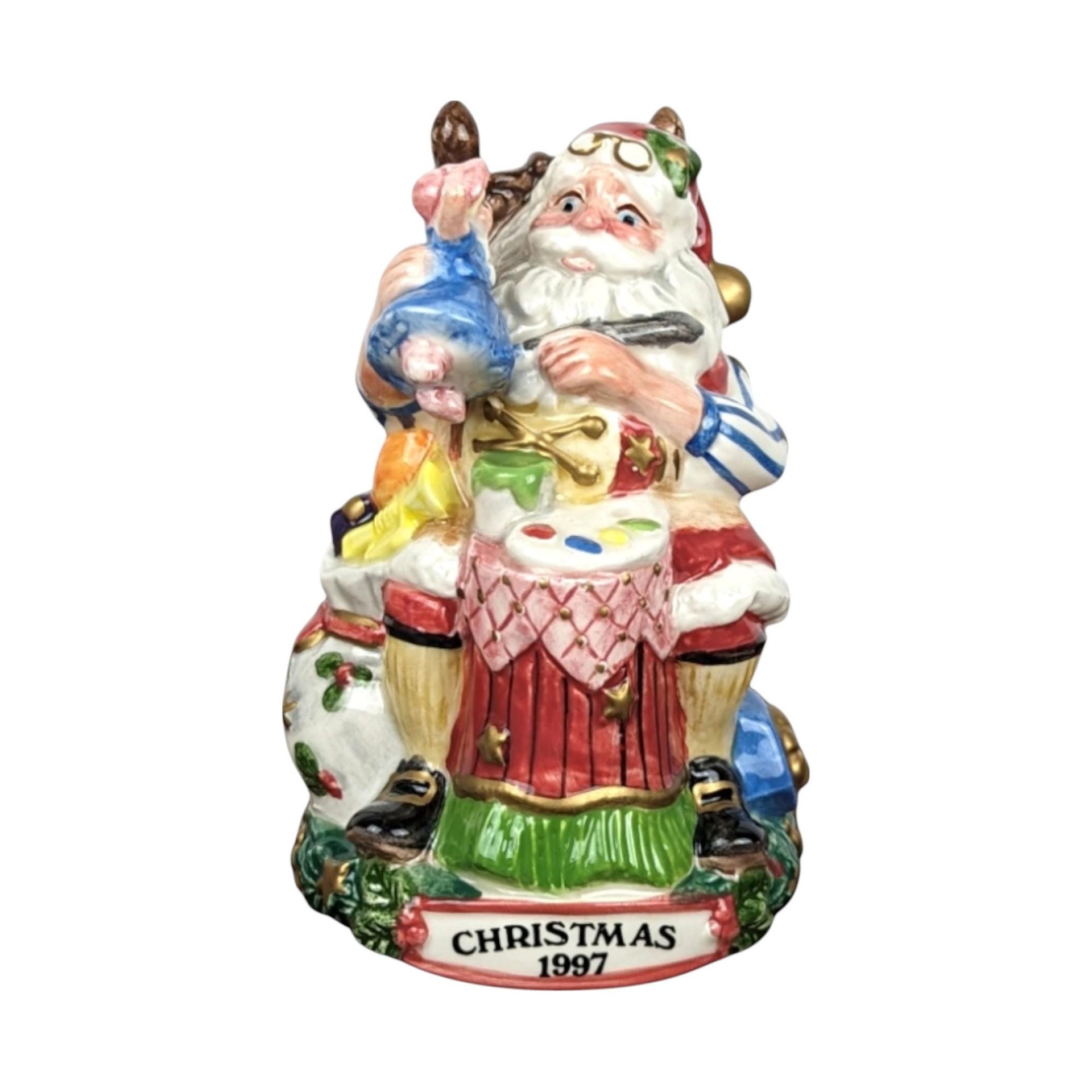 Vintage Fitz and Floyd Christmas Bell, Santa's Magic Workshop, Snowman Wreath Ornament, Collectible Holiday Decor