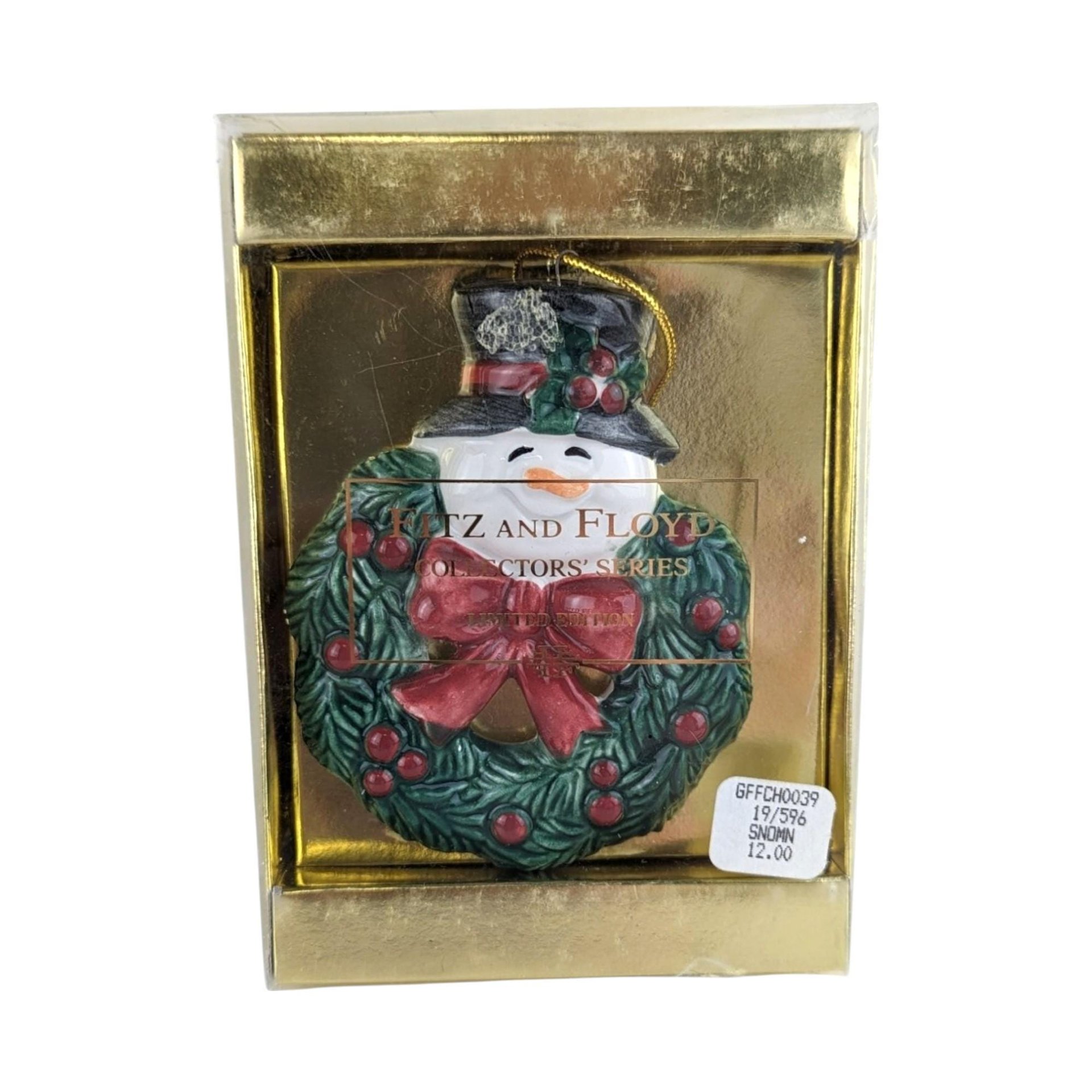 Vintage Fitz and Floyd Christmas Bell, Santa's Magic Workshop, Snowman Wreath Ornament, Collectible Holiday Decor