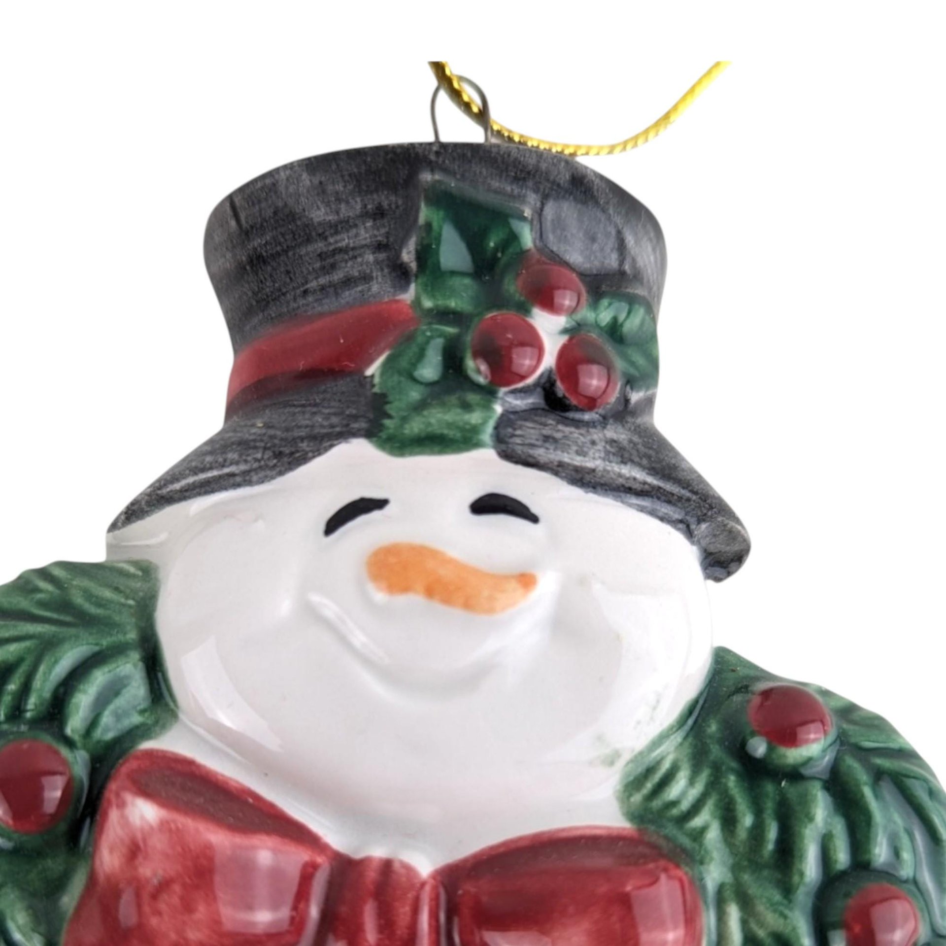 Vintage Fitz and Floyd Christmas Bell, Santa's Magic Workshop, Snowman Wreath Ornament, Collectible Holiday Decor