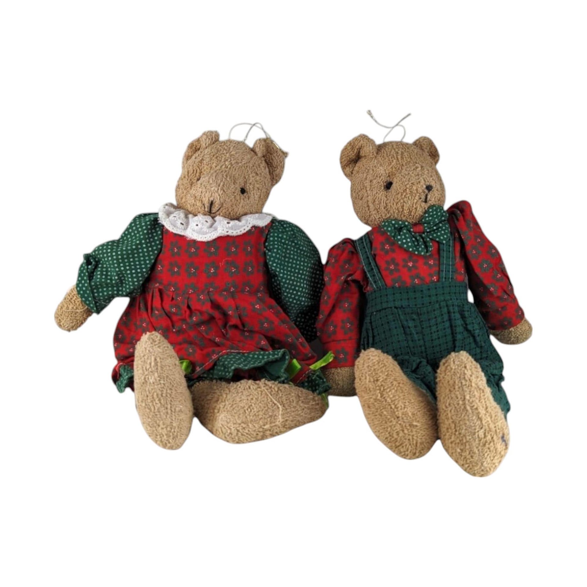 Vintage Christmas Plush Lot - Ty Attic Treasures Klause Bear, Bachman's Santa in Bag, Red/Green Teddy Bear Couple - Holiday Decor