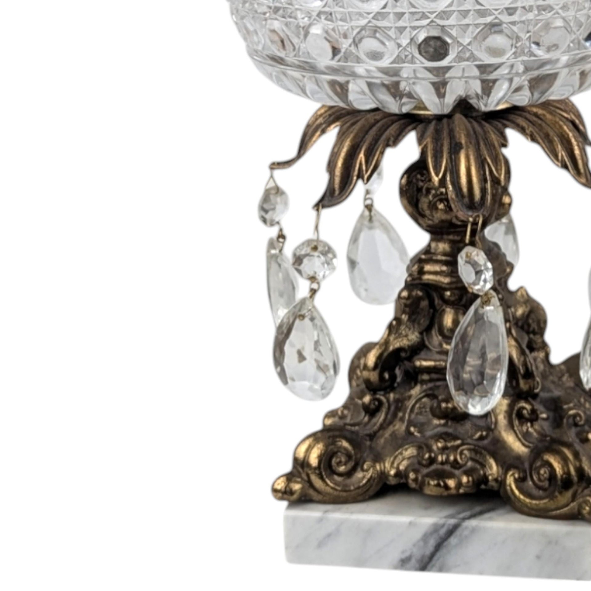 Vintage Crystal and Marble Candy Dish, Covered Candy Bowl, Italian Marble Base, Crystal Candy Jar, Elegant Home Decor, Gift for Hostess