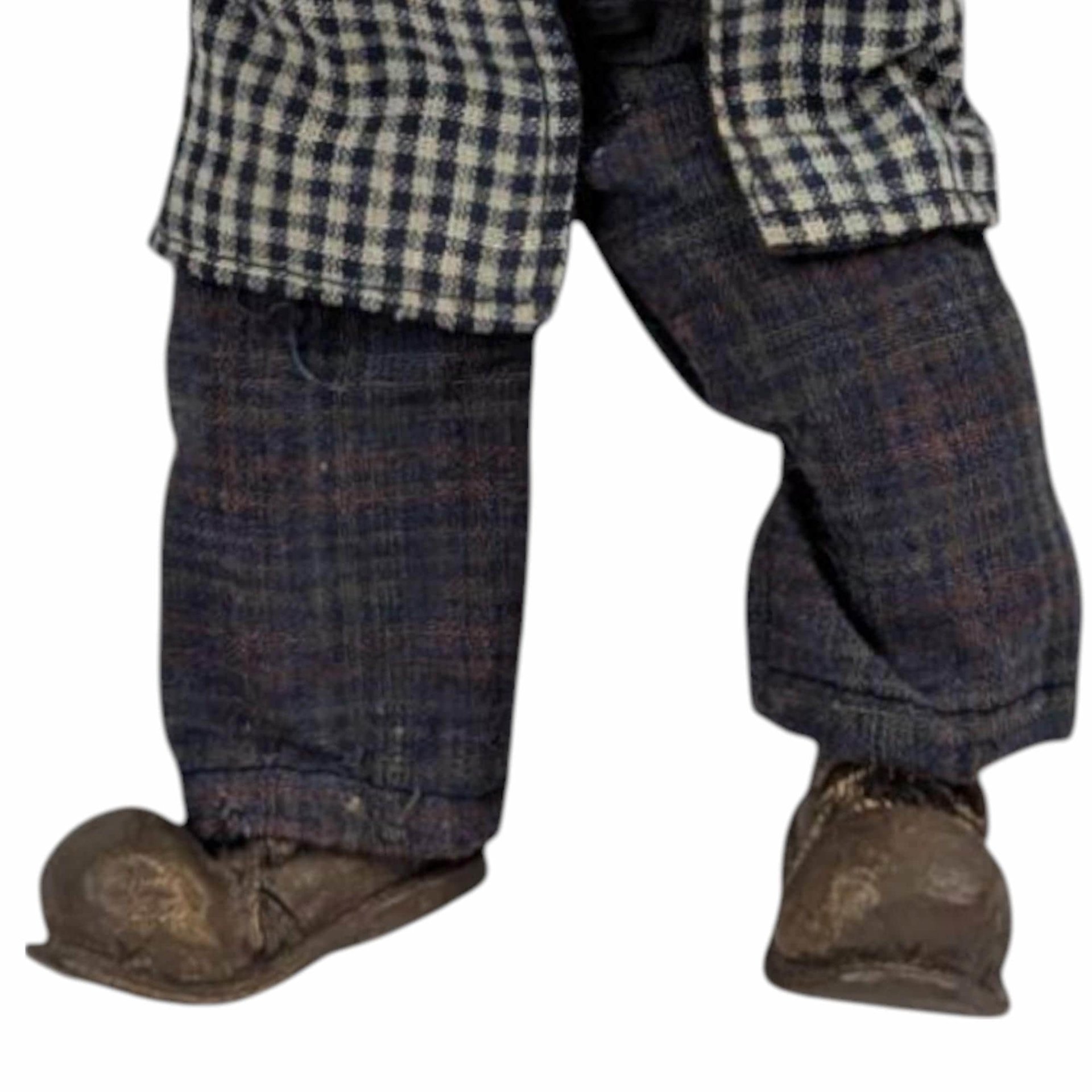 Vintage Posable Hobo Clown Doll, 10 Inch Plaid Jacket, Collectible Toy, Playful Decor, Nostalgic Gift