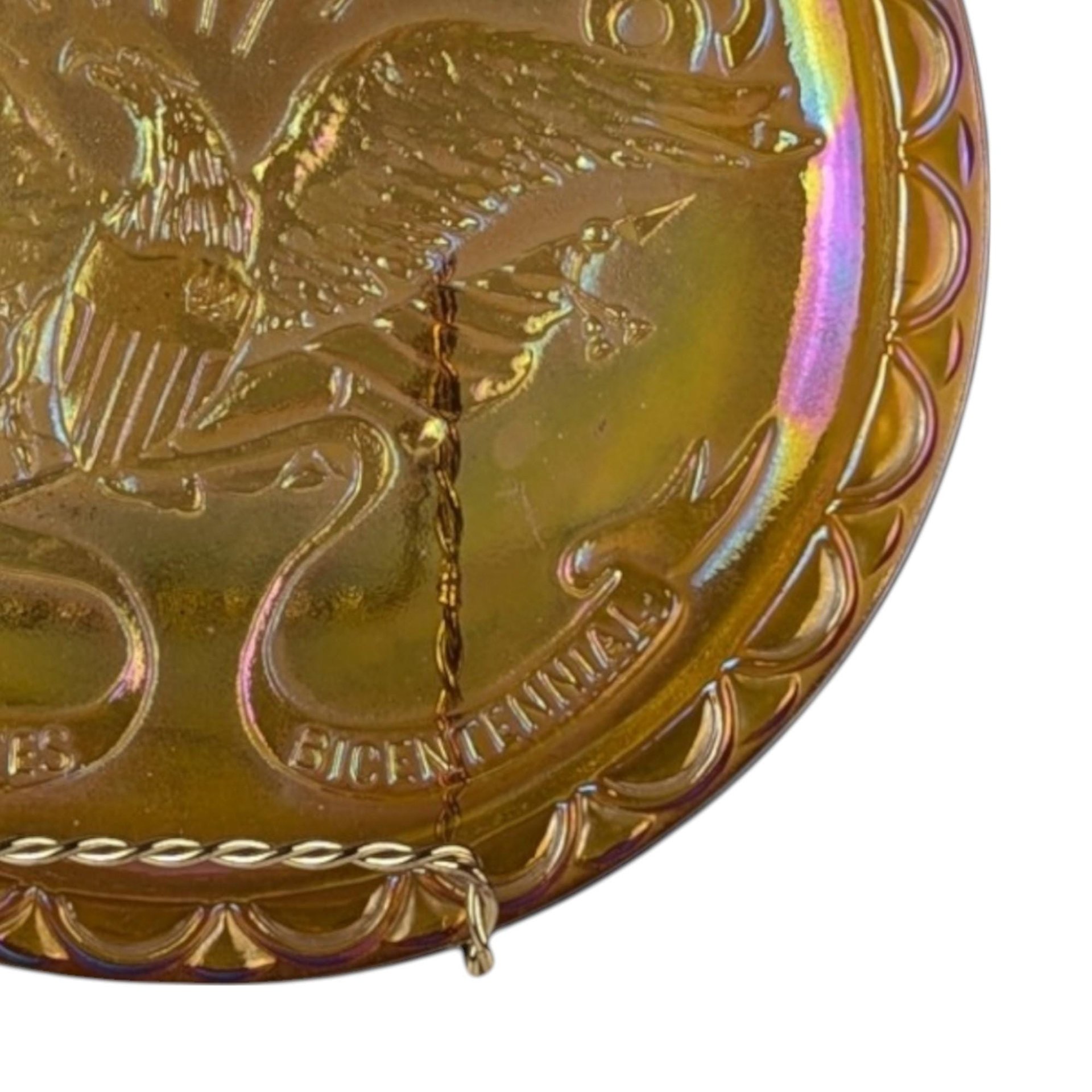 Vintage Indiana Glass Carnival Plate, US Centennial, American Eagle, Iridescent Glass, Collectible Plate, Patriotic Decor