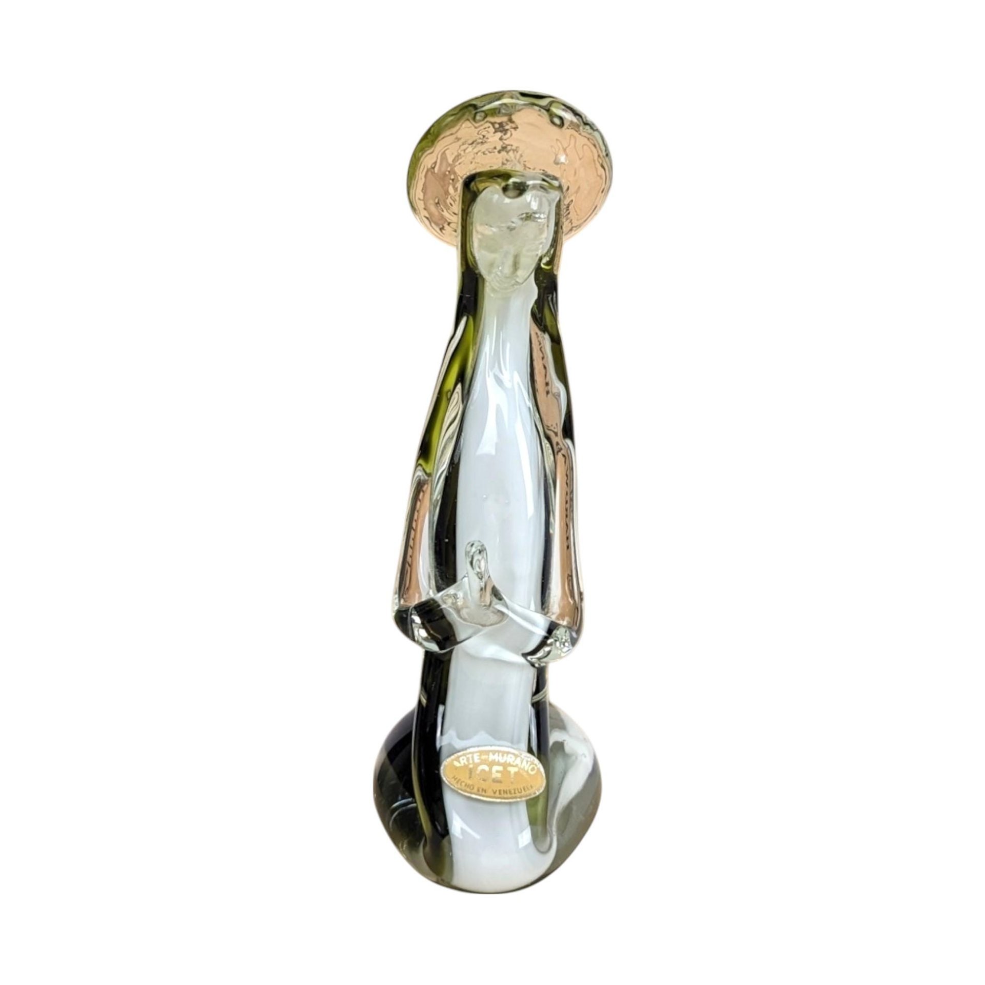 Icet Venezuela Murano Glass Praying Figurine, Green Art Glass Sculpture, Religious Figurine, Vintage Home Decor