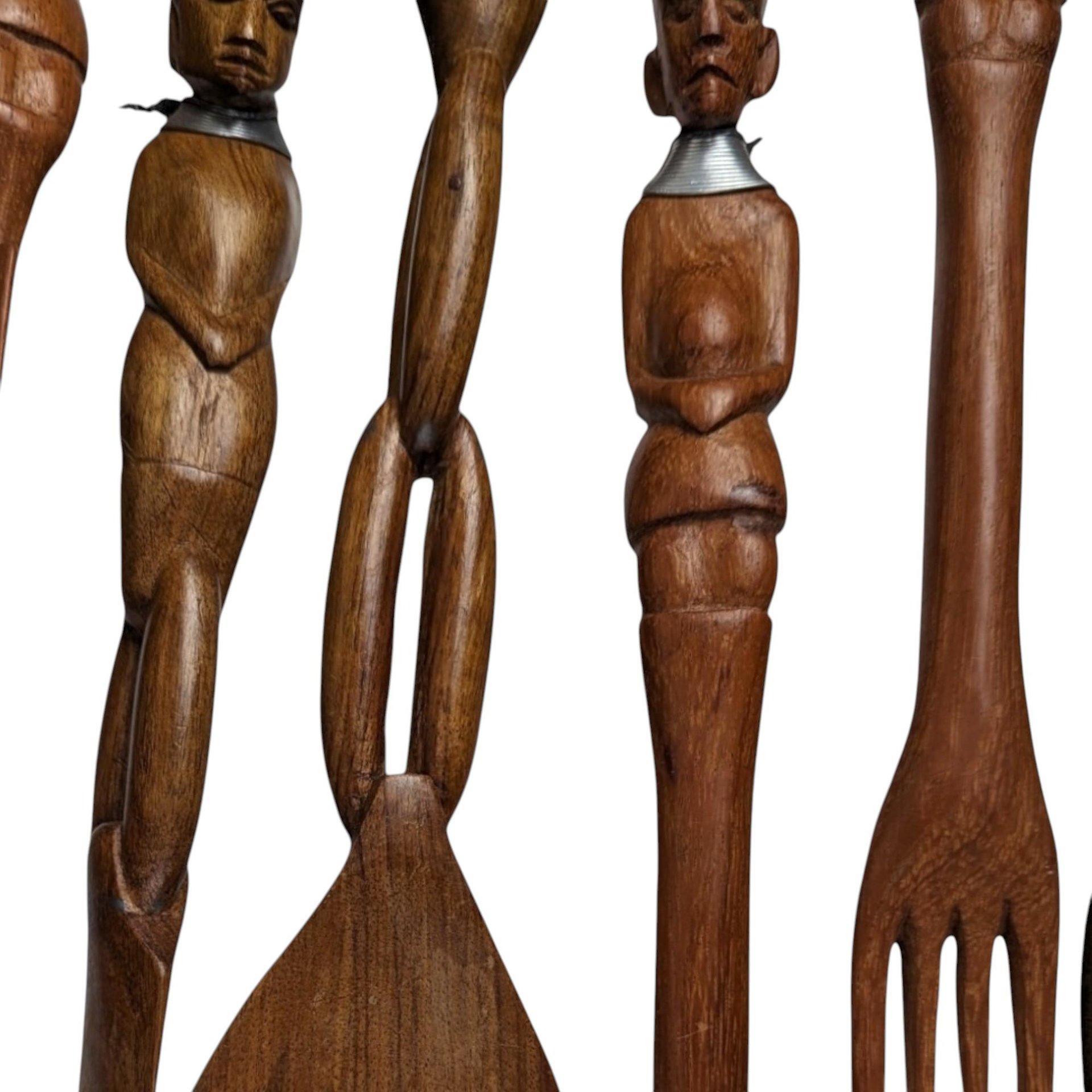 Hand Carved Tribal Wooden Utensils, African Art, Decorative Utensils, Wall Decor, Set of 6