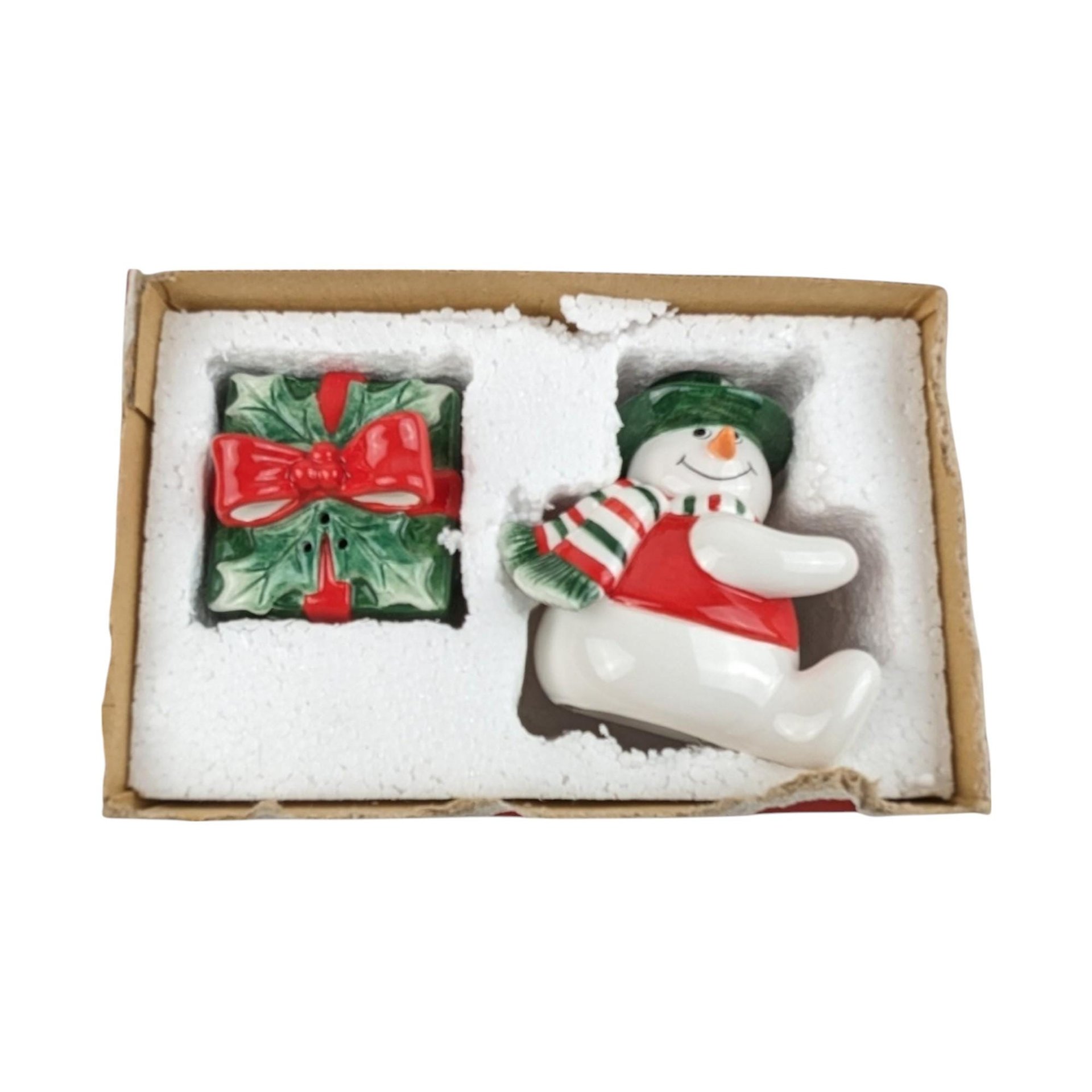 Vintage Christmas Decor Lot, Fitz and Floyd Nutcracker Platter, Musical Santa, Snowman Salt & Pepper