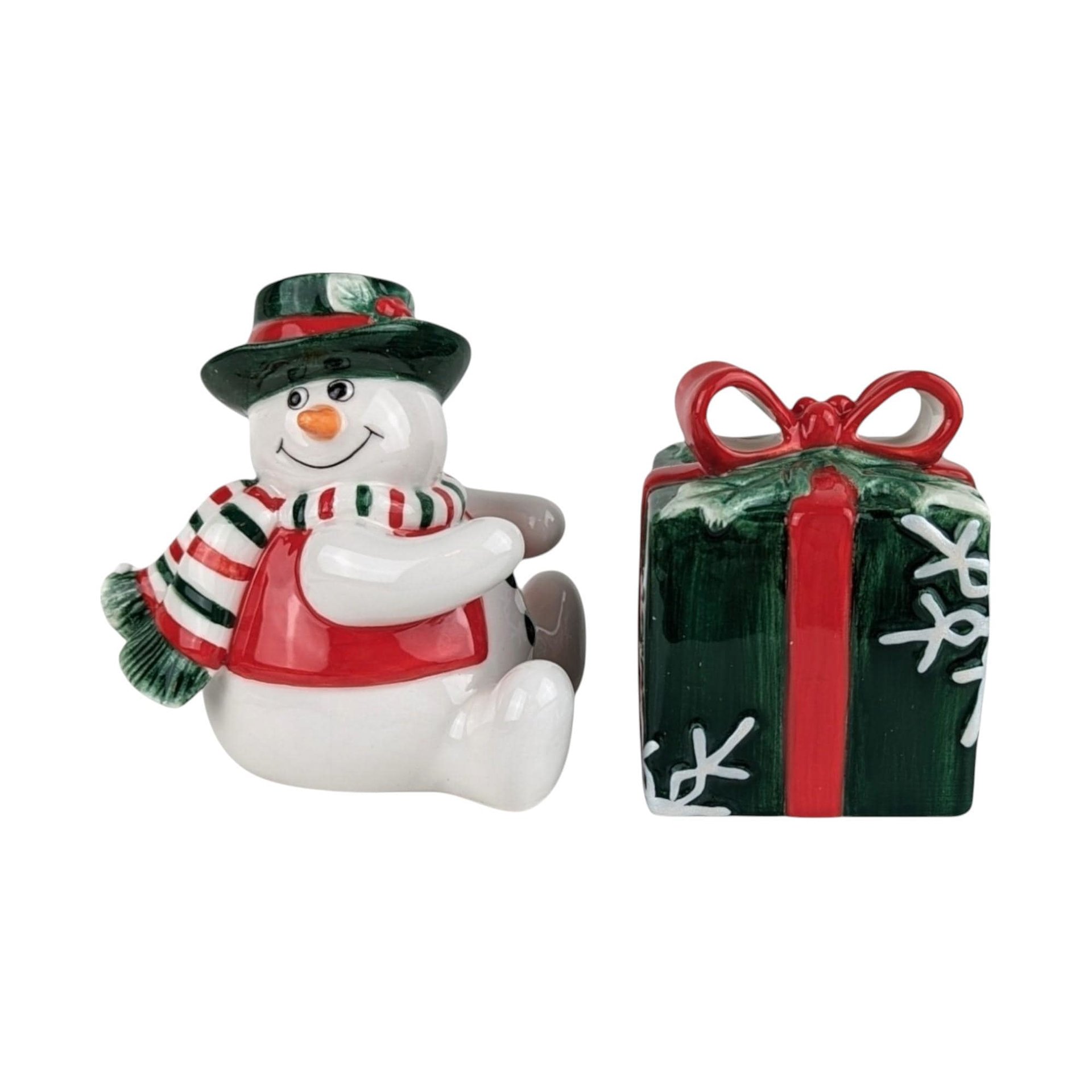 Vintage Christmas Decor Lot, Fitz and Floyd Nutcracker Platter, Musical Santa, Snowman Salt & Pepper