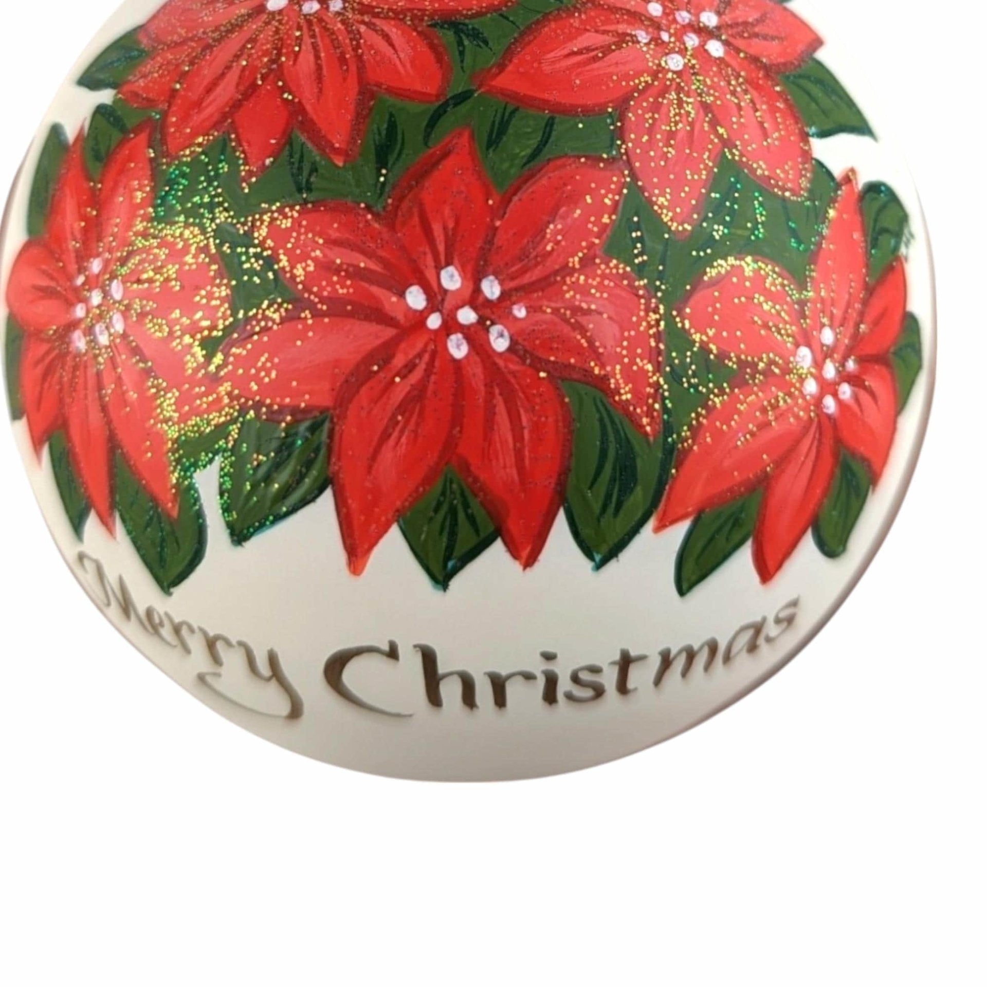 2001 Vaillancourt Folk Art Poinsettia Glass Ornament, Vintage Christmas Ornament, Hand-Painted, Holiday Decor, Collectible Ornament