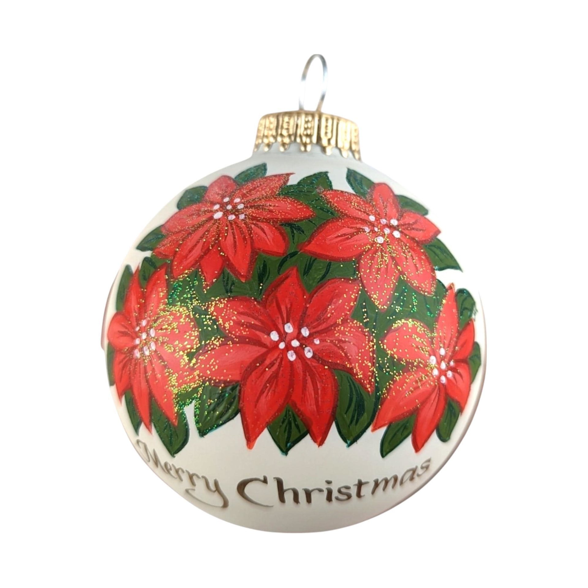 2001 Vaillancourt Folk Art Poinsettia Glass Ornament, Vintage Christmas Ornament, Hand-Painted, Holiday Decor, Collectible Ornament