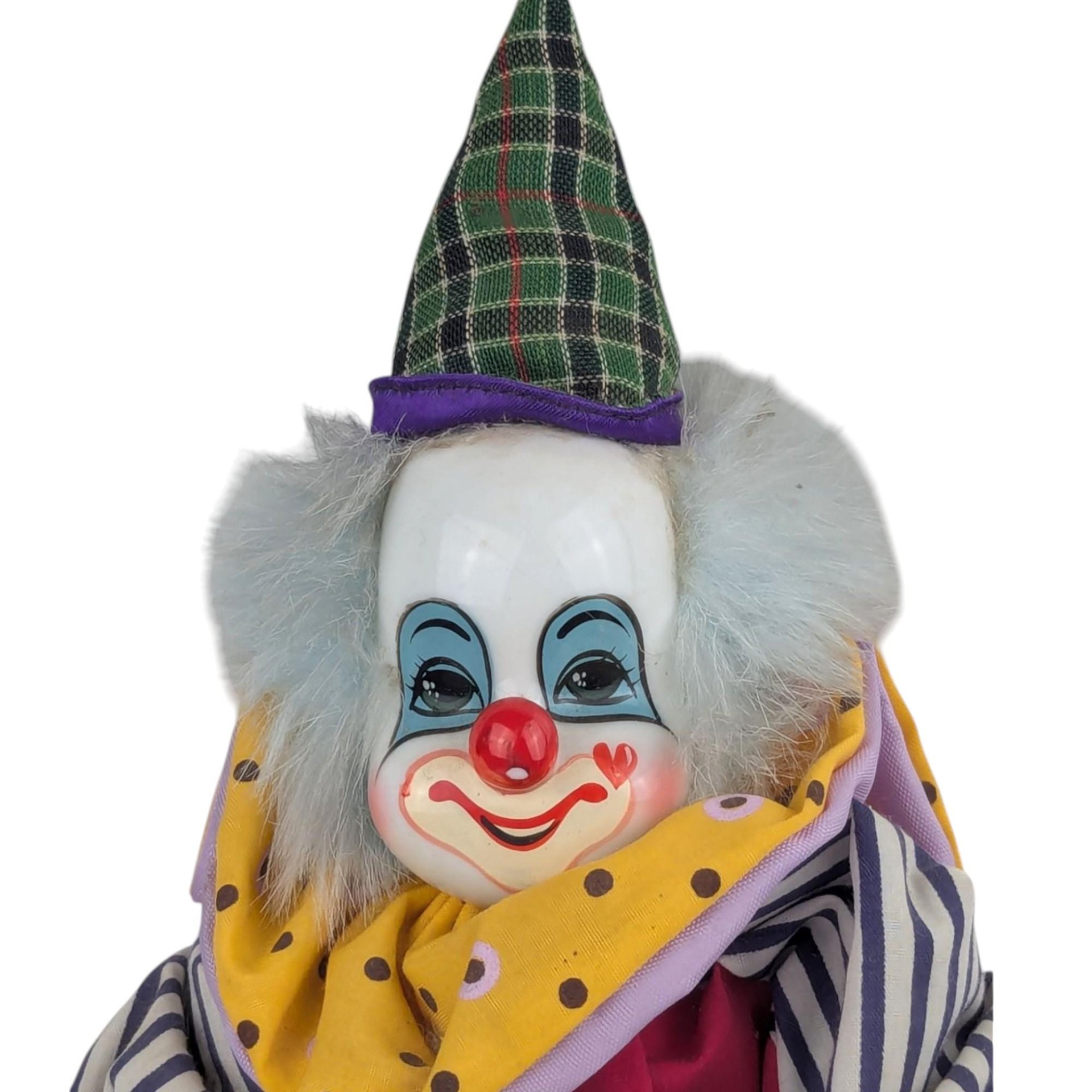 Vintage Polka Dot Stripes Clown Doll, Thailand, Porcelain Head, 10.5 Inch Height, Collectible Clown Decor, Whimsical Gift