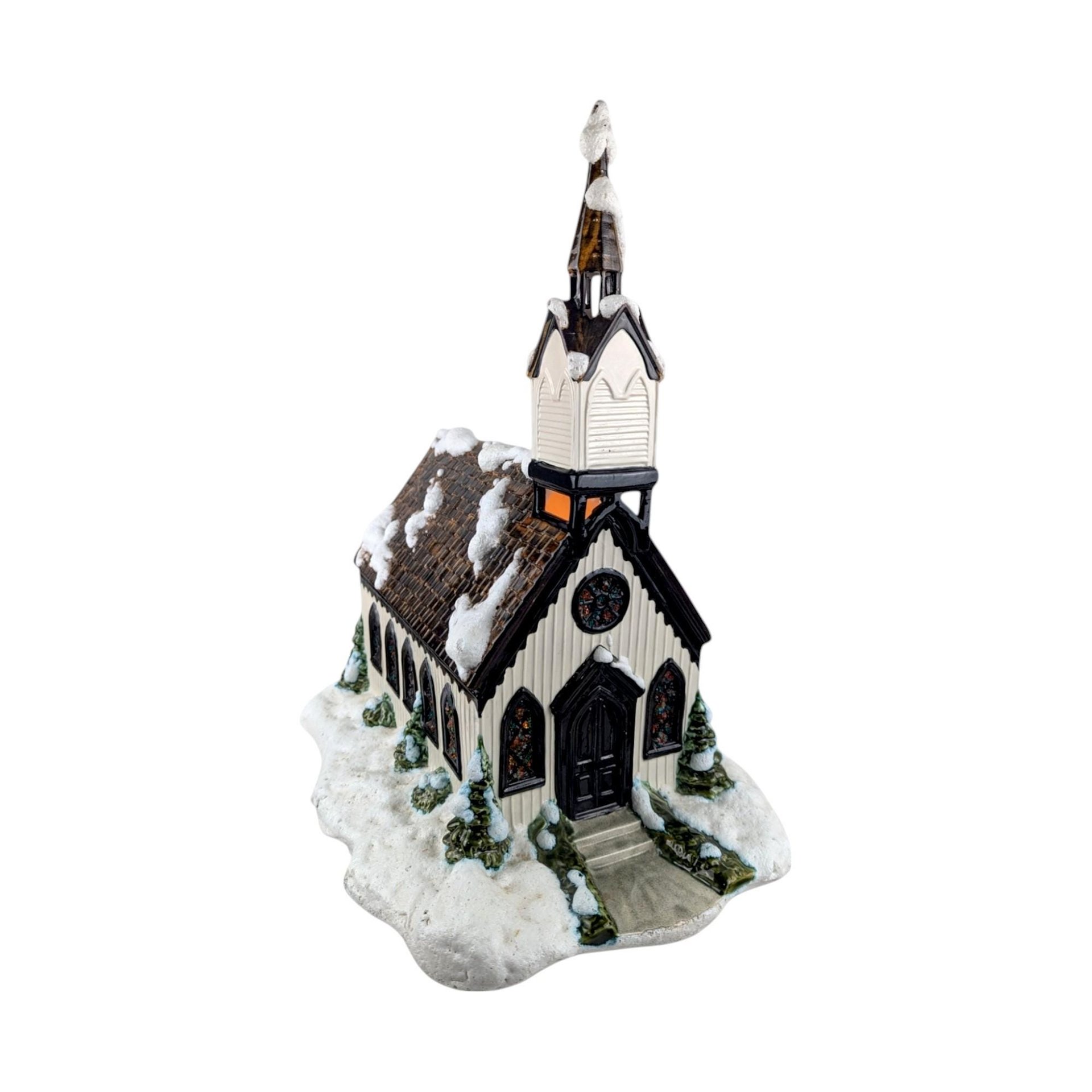 Vintage Byron Mold Lighted Musical Church, Ceramic Christmas Village Decoration, Holiday Decor, Gift for Collector
