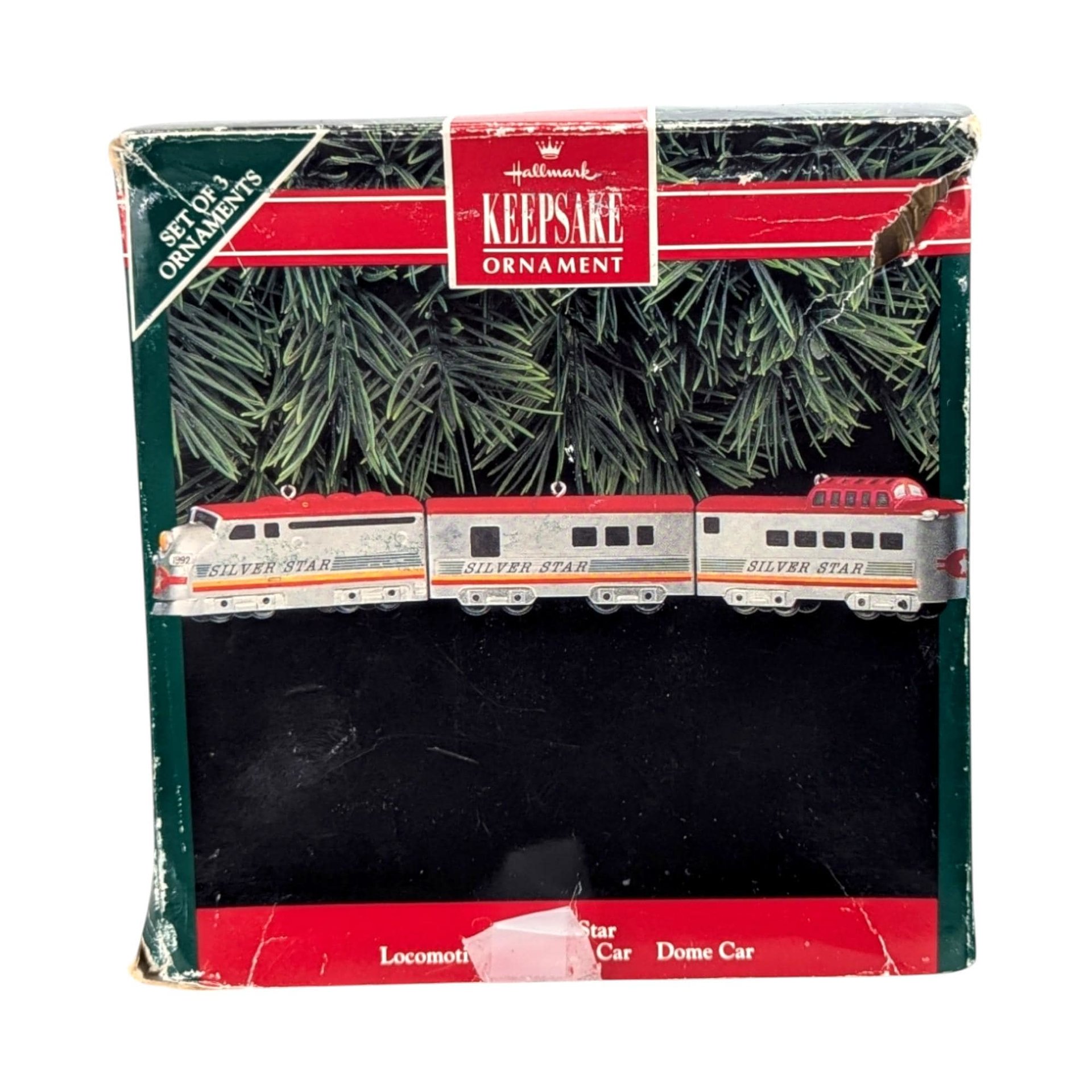 Vintage Hallmark Train Ornaments - Christmas Skyline Collection & Silver Star - 1992 Keepsake Ornaments with Boxes