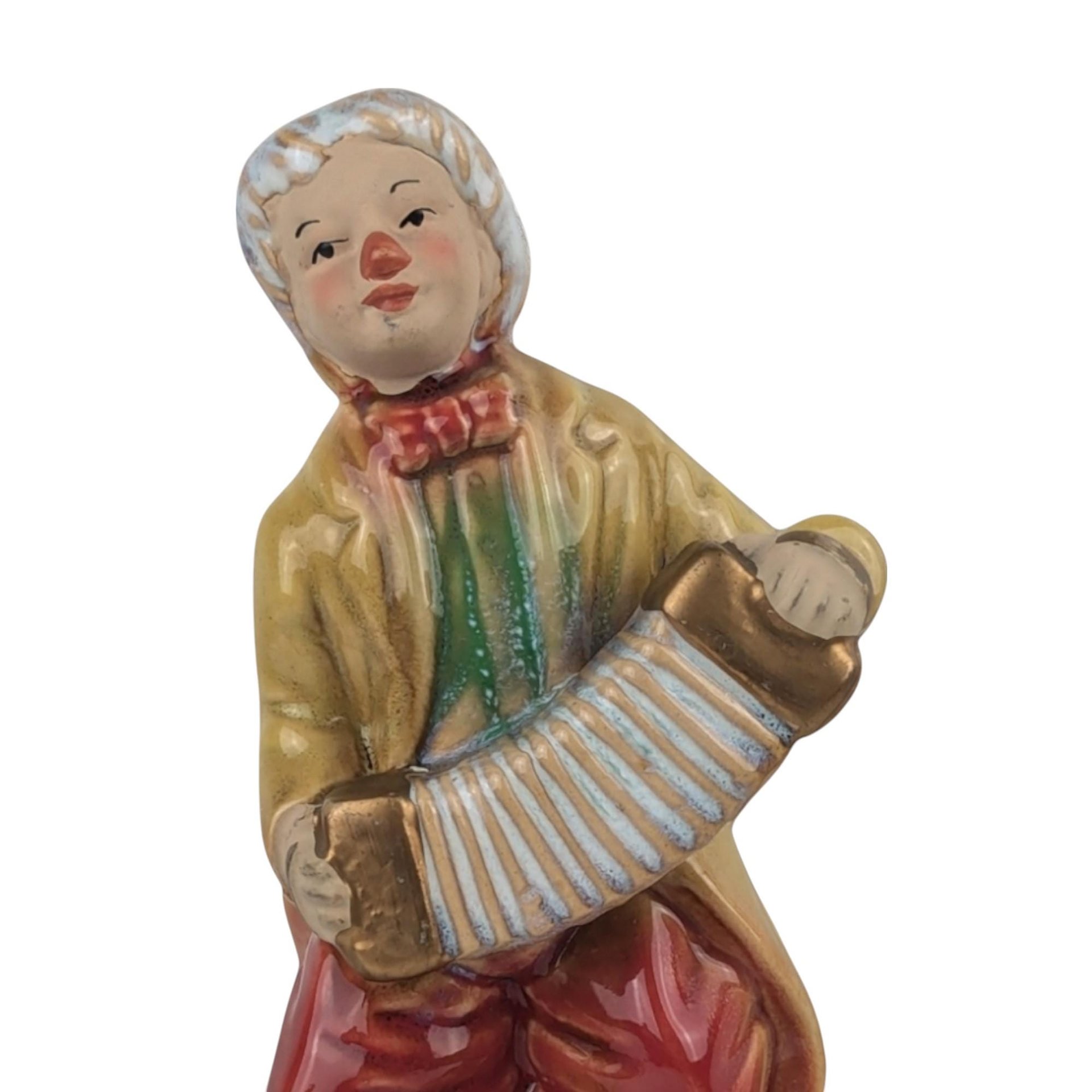 Vintage Accordion Playing Clown Figurine, Ceramic Musical Instrument Clown, Collectible Figurine, 6.5"