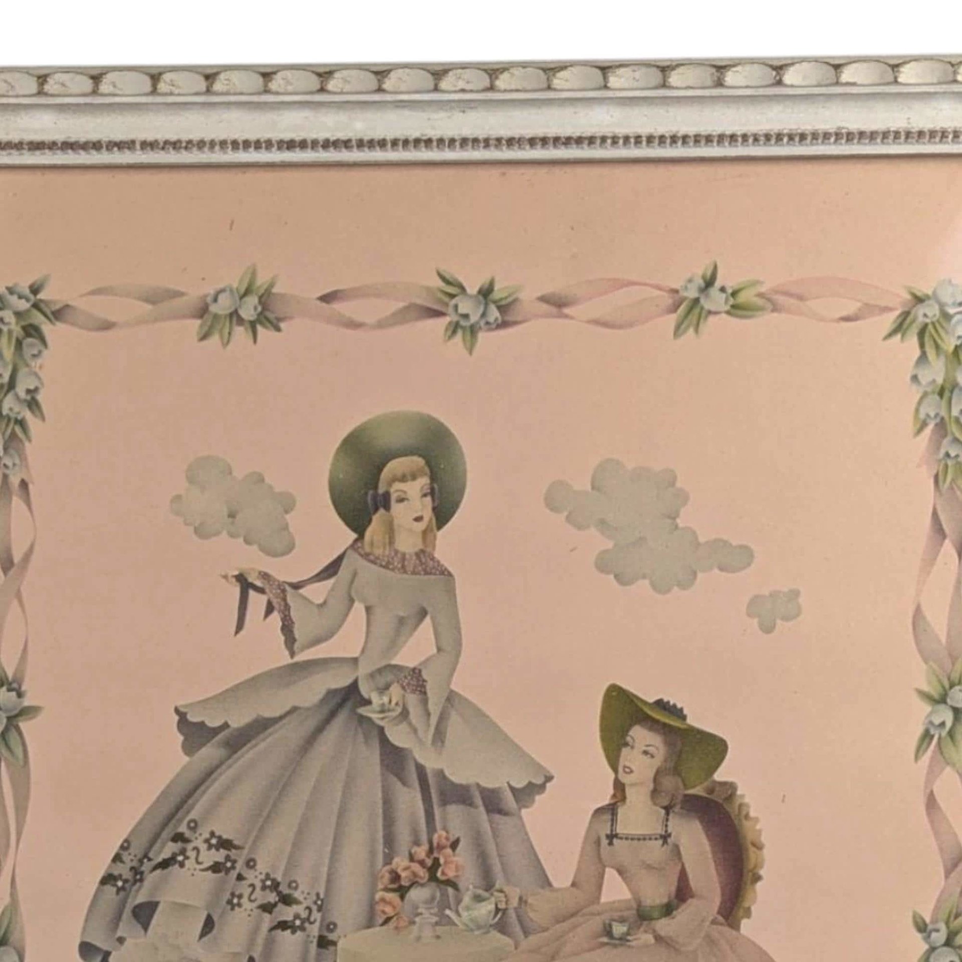 Vintage Framed Print, Southern Belles Art, Ladies in Gowns, Decorative Wall Art, Cream Wooden Frame