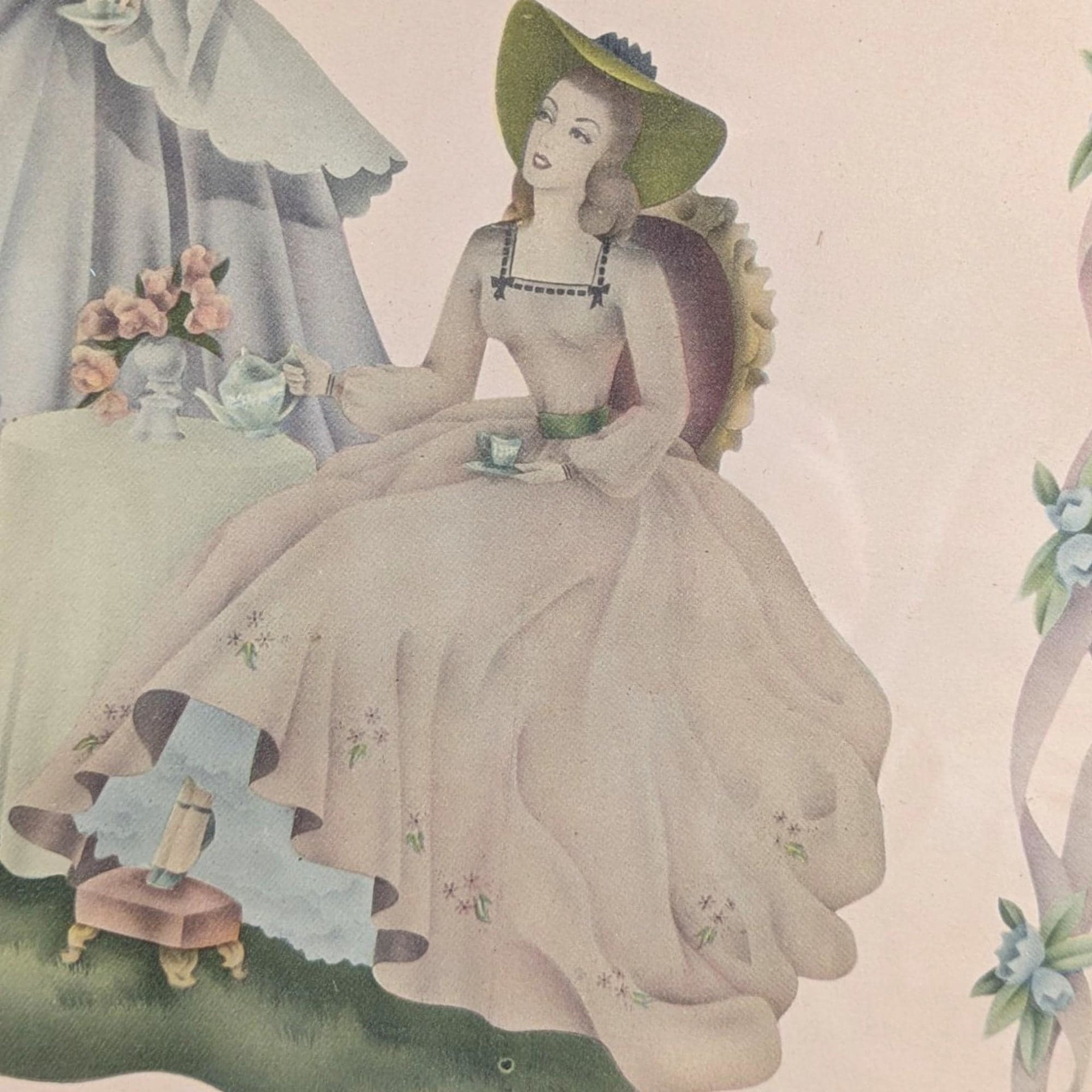 Vintage Framed Print, Southern Belles Art, Ladies in Gowns, Decorative Wall Art, Cream Wooden Frame