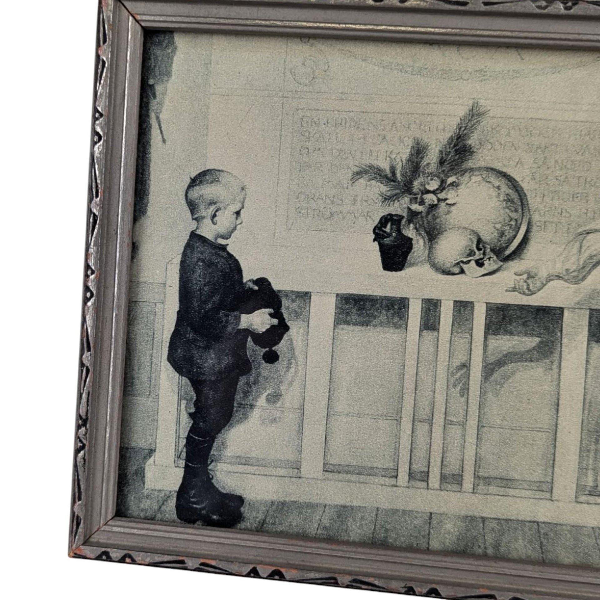 Vintage Swedish Mourning Print, Framed Art, Children, Symbolic Art, Antique Decor, Small Wall Art, Unique Gift, Historical Print