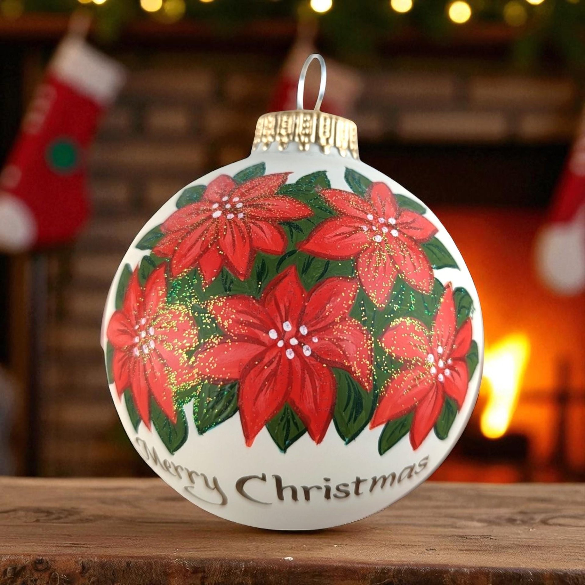 2001 Vaillancourt Folk Art Poinsettia Glass Ornament, Vintage Christmas Ornament, Hand-Painted, Holiday Decor, Collectible Ornament