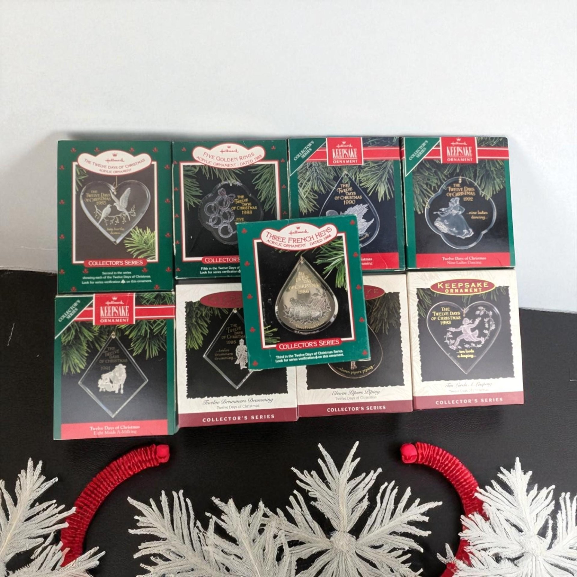Vintage Hallmark 9 of the 12 Days of Christmas Ornament Lot - 90s Acrylic Keepsake Ornaments with Boxes