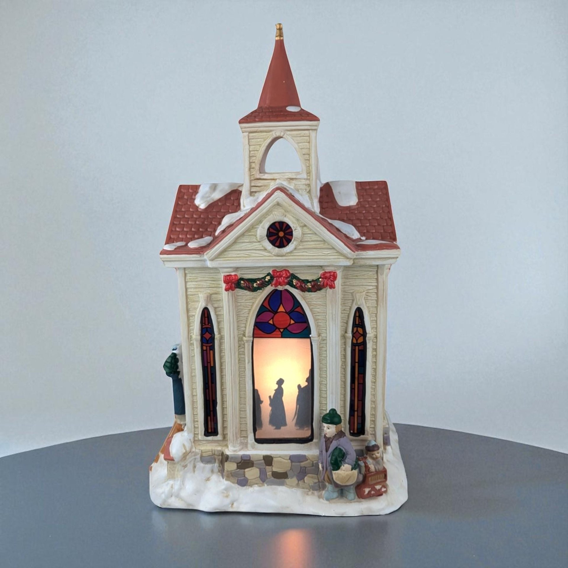 1998 Mr. Christmas Village Square Lighted Silhouette Church, Vintage Ceramic Christmas Decoration, Holiday Decor, Gift for Collector