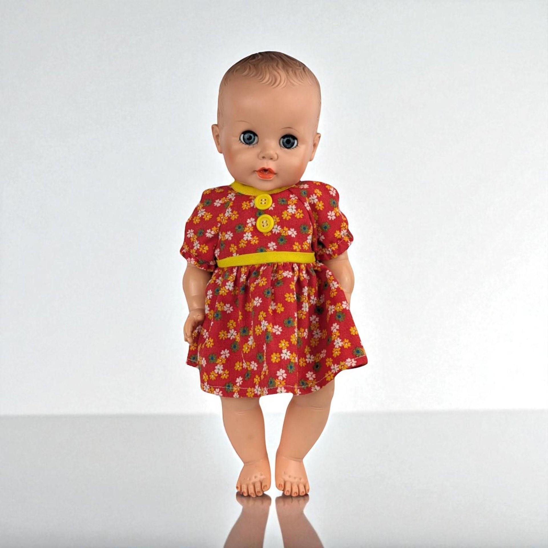 Vintage Eegee Baby Doll: 14.5" Red Floral Dress, Moving Limbs